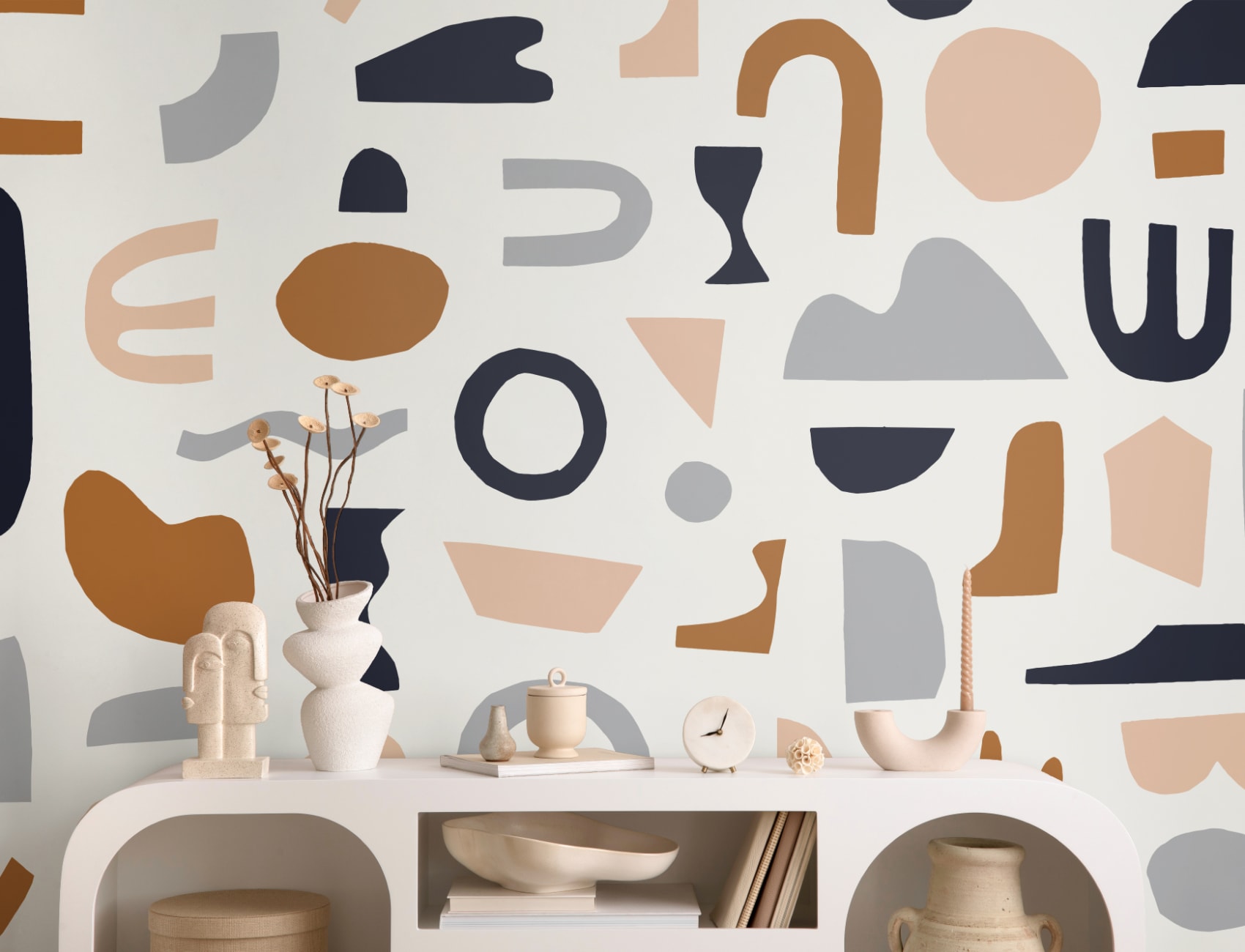 Navy & Neutral Abstract Shapes Wallpaper Mural