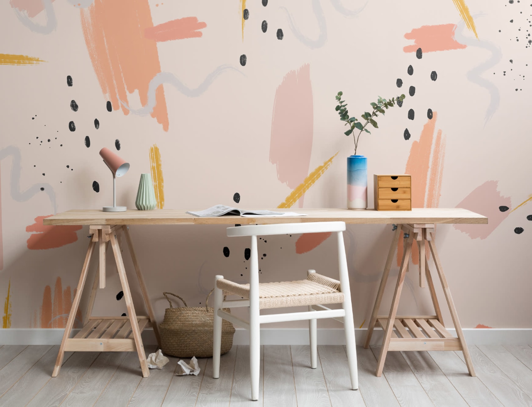 Peach Paint Brush Strokes Abstract Wallpaper Mural