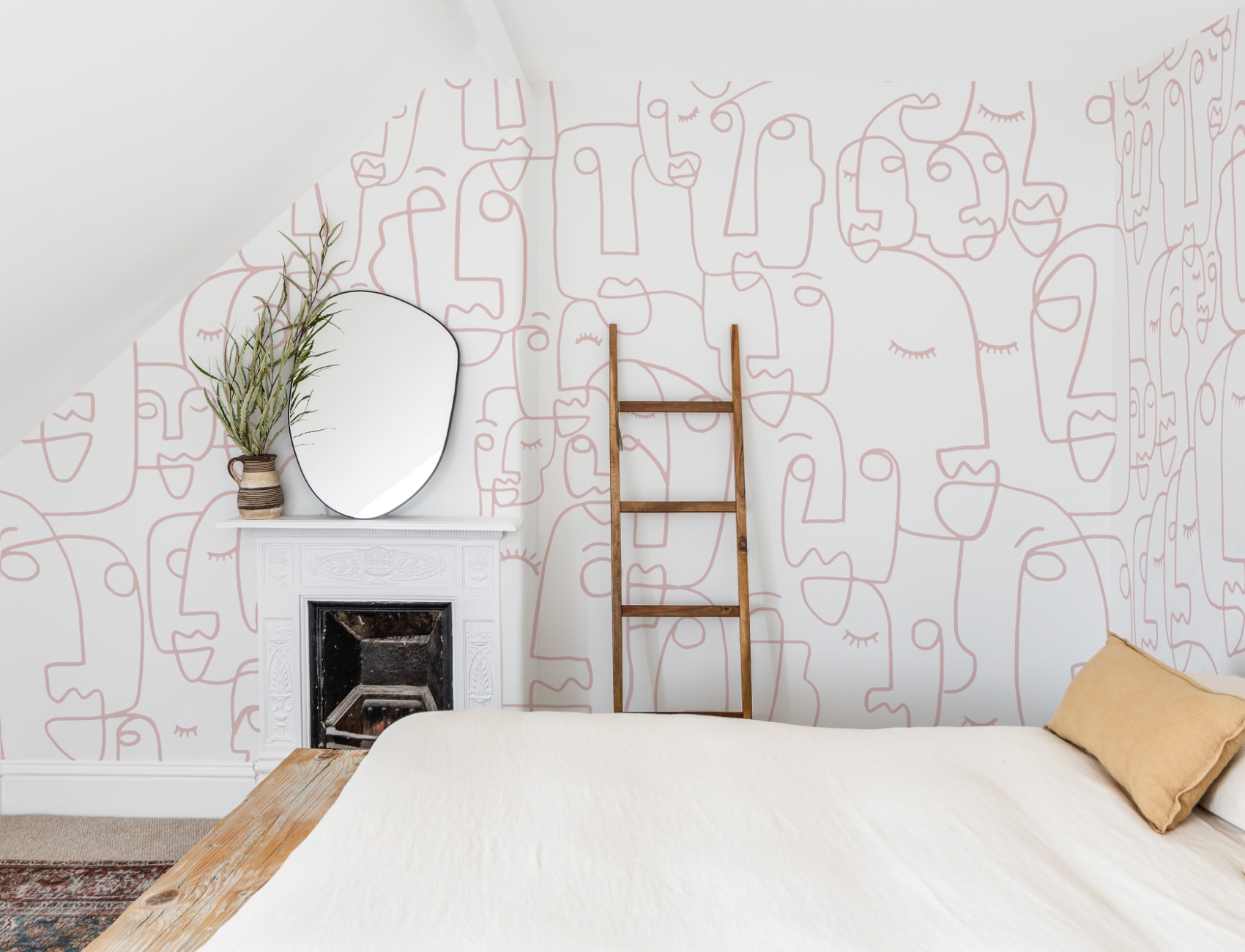 Large Dusty Pink Line Drawing Face Wallpaper Mural