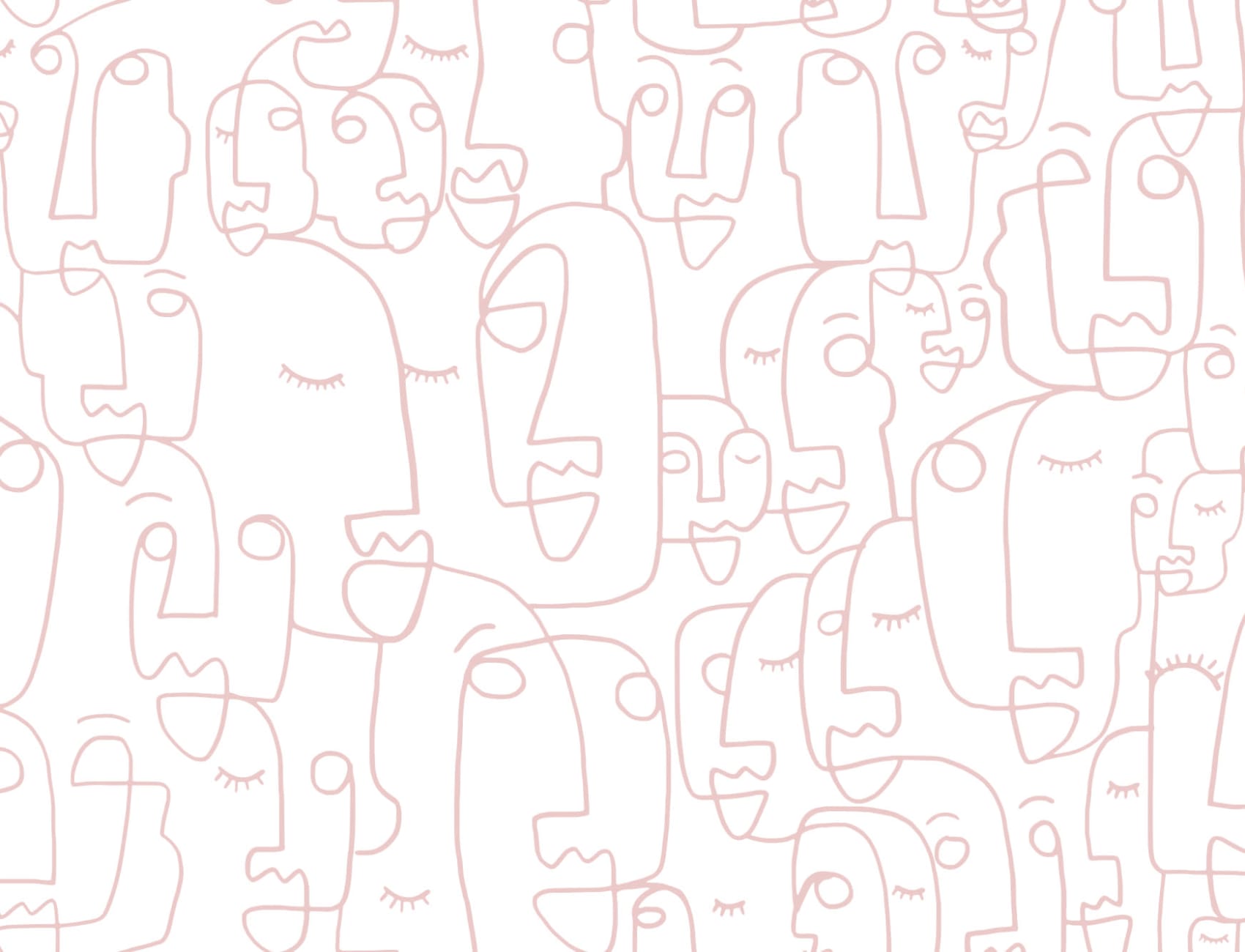 Large Dusty Pink Line Drawing Face Wallpaper Mural