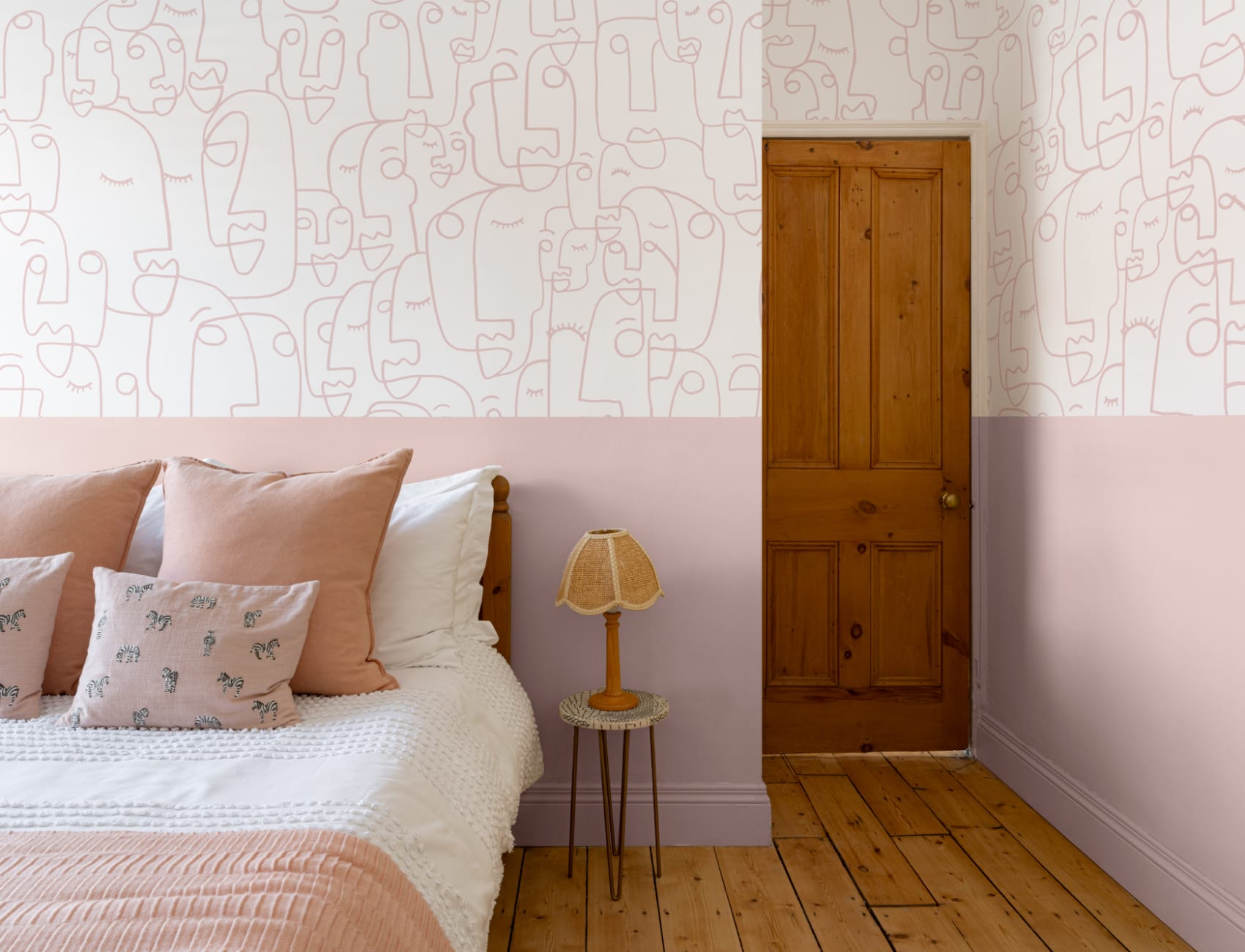 Dusty Pink Line Drawing Face Wallpaper Mural