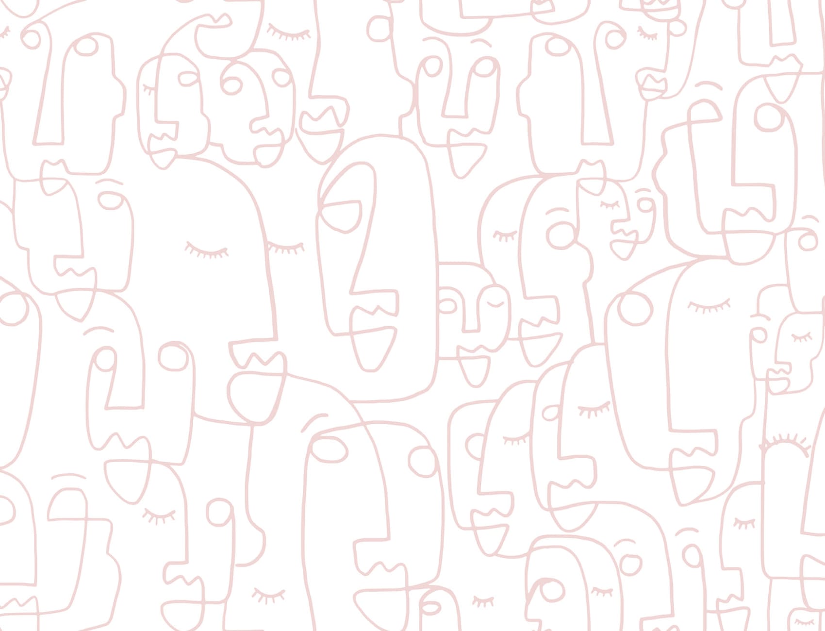 Dusty Pink Line Drawing Face Wallpaper Mural