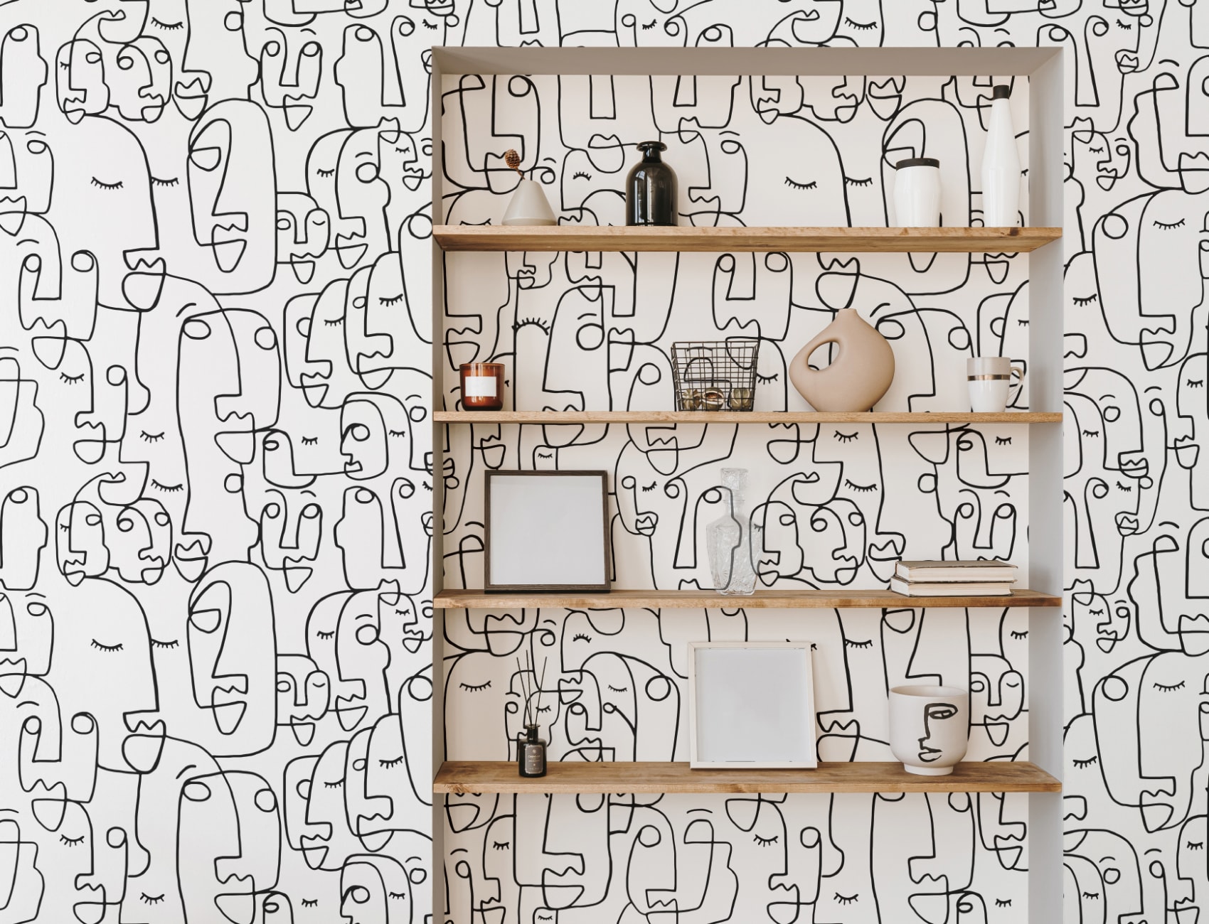 Mural Papel Pintado Perfiles de Caras Dibujadas