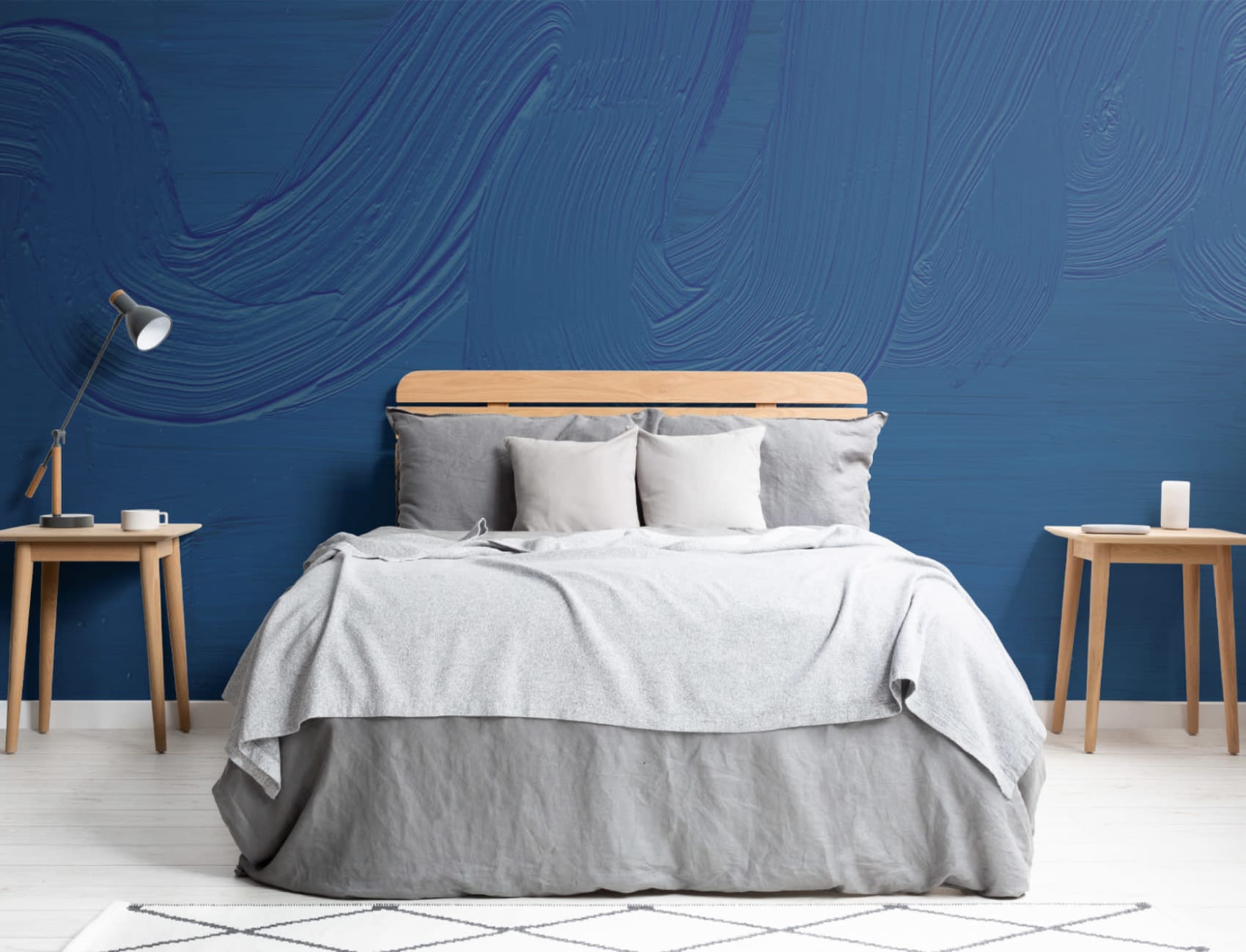 Carta da Parati Effetto Pittura Classic Blue con Pennellate di Vernice