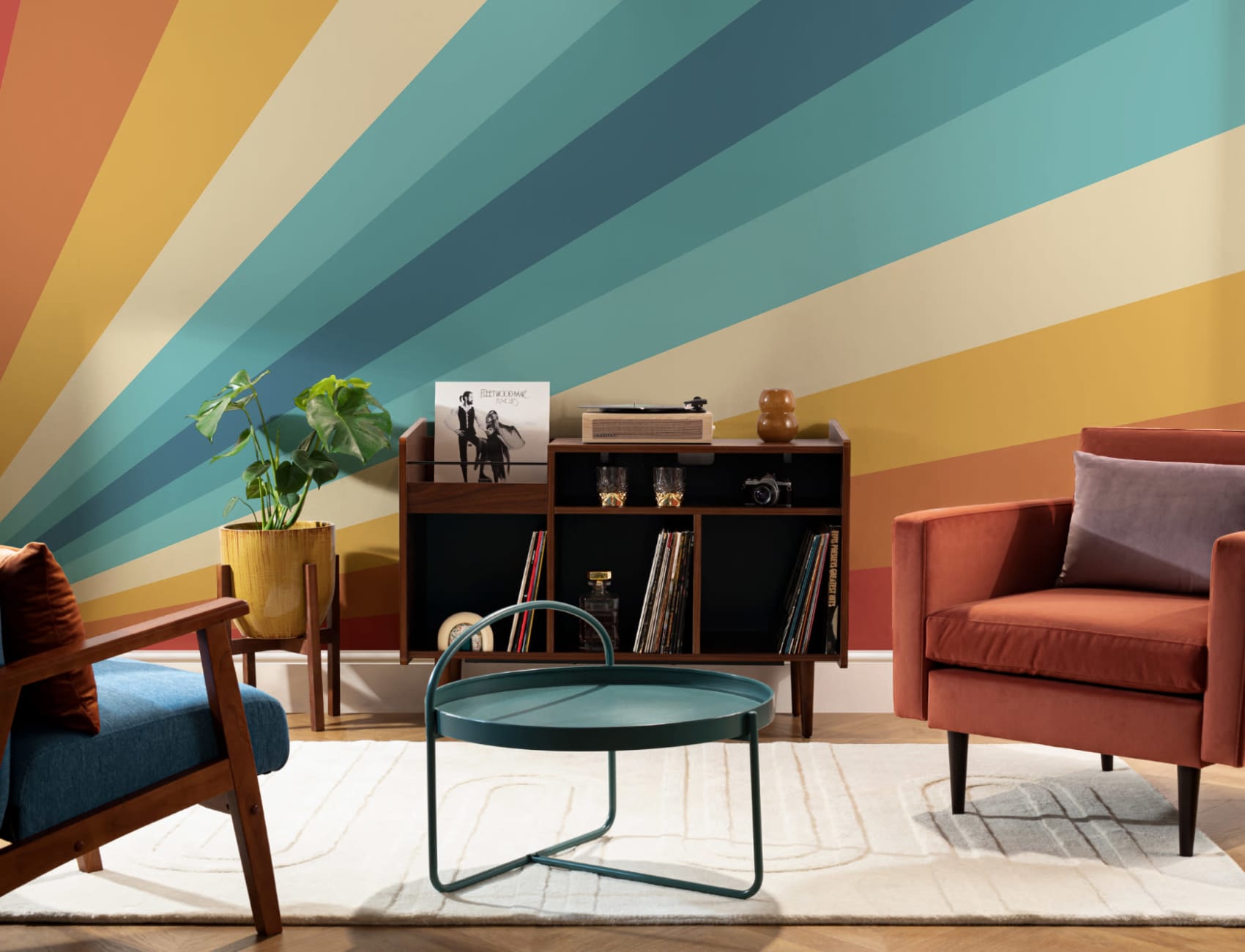 70’s Bold Multi-Color Stripes Retro Wallpaper Mural