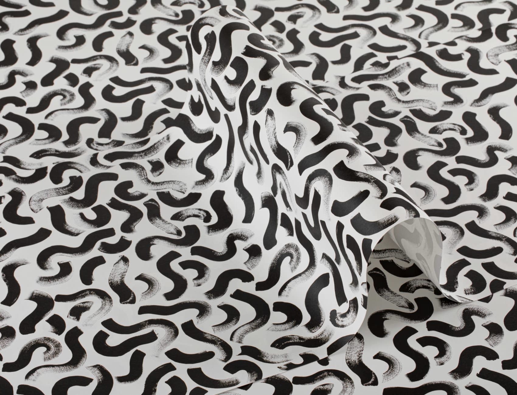 Abstract Black Painted Squiggles Repeat Pattern Wallpaper