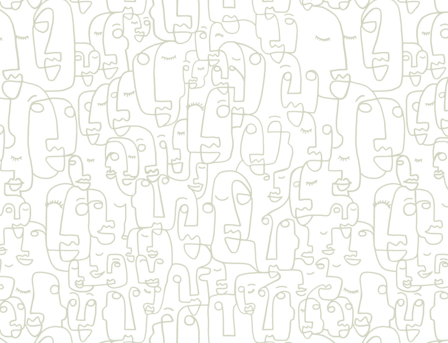 Groen Abstract Gezicht Lijntekening Herhaal Patroon Behang