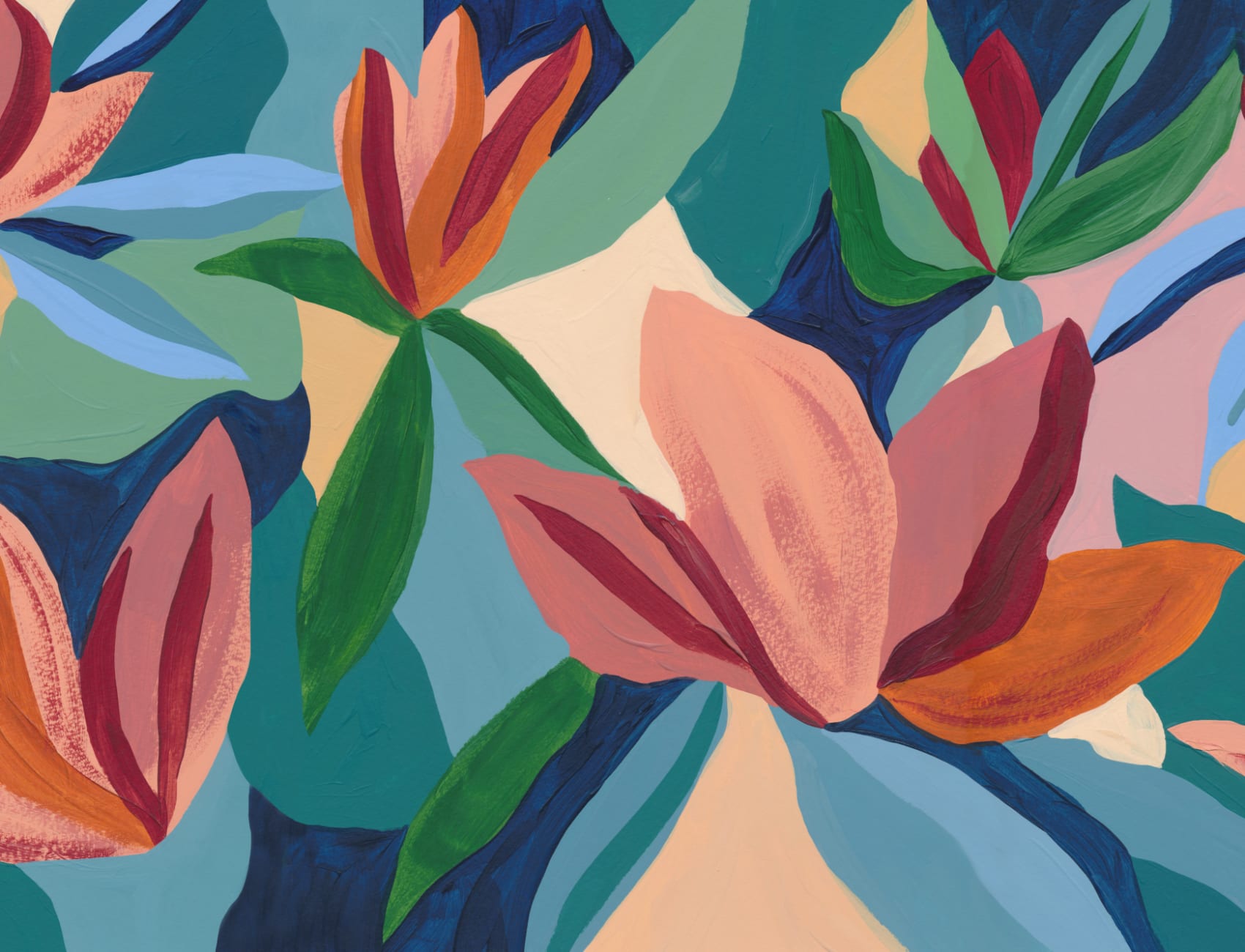Flerfarvet abstrakt blomsterfantasi fototapet med dristig energi