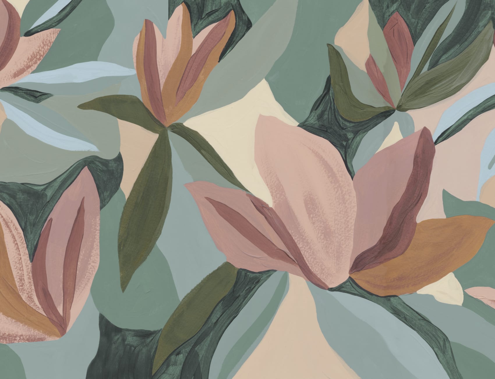 Veelkleurige moderne botanische bloemen natuur muurschildering