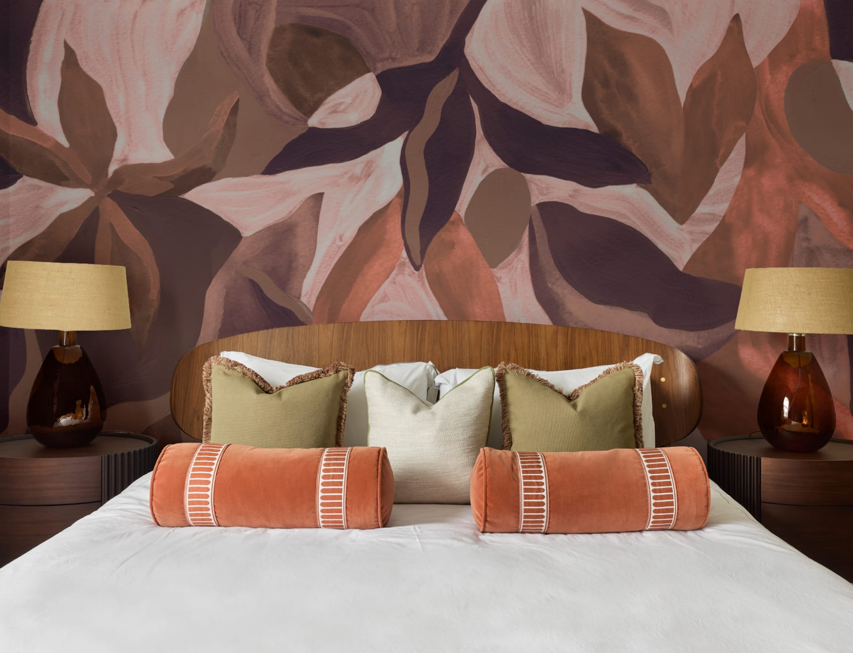Multicolor Abstract Dark Botanical Mural For Dramatic Spaces