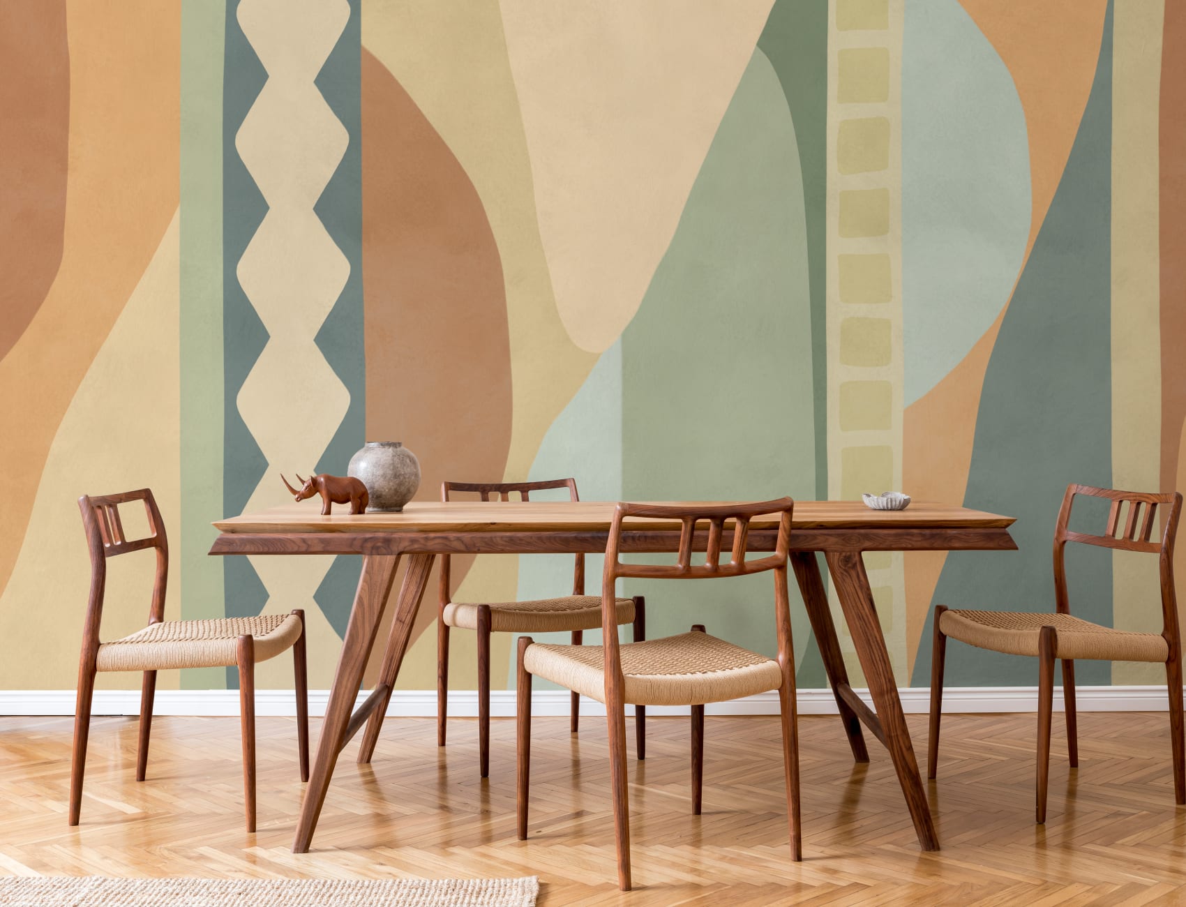 Multicolor Abstract Geometric Classic Mural with Retro Vibes