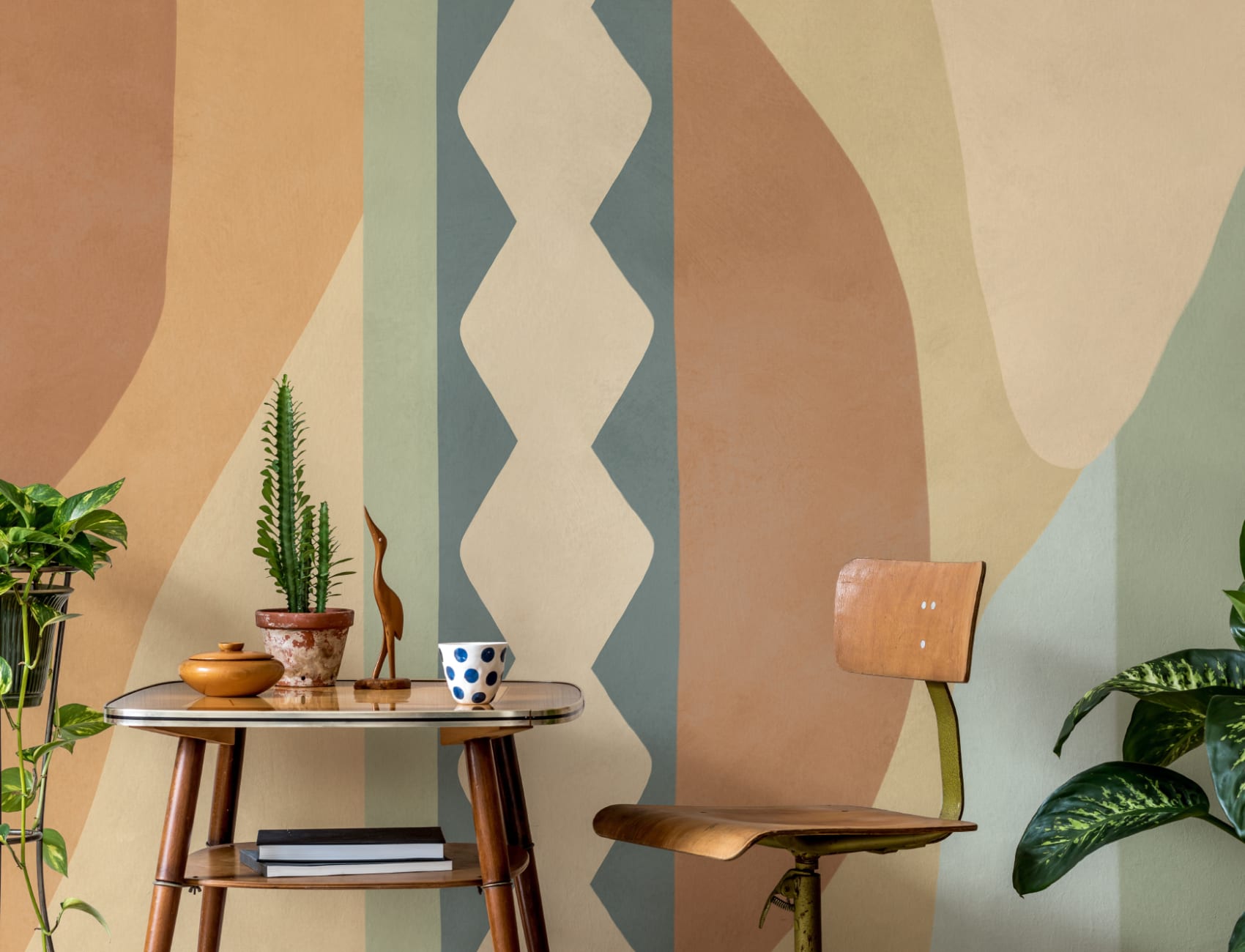 Multicolor Abstract Geometric Classic Mural with Retro Vibes