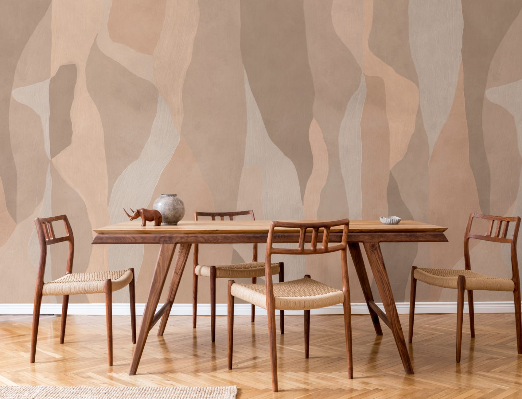Papier peint panoramique d'art abstrait beige pour une ambiance apaisante