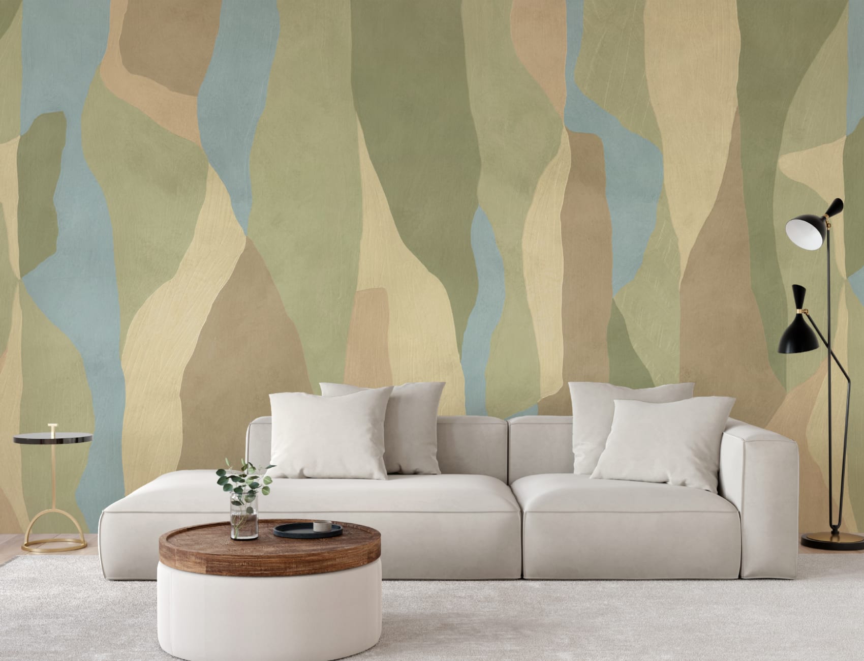 Green Abstract Modern Wall Mural With Calming Earthy Tones
