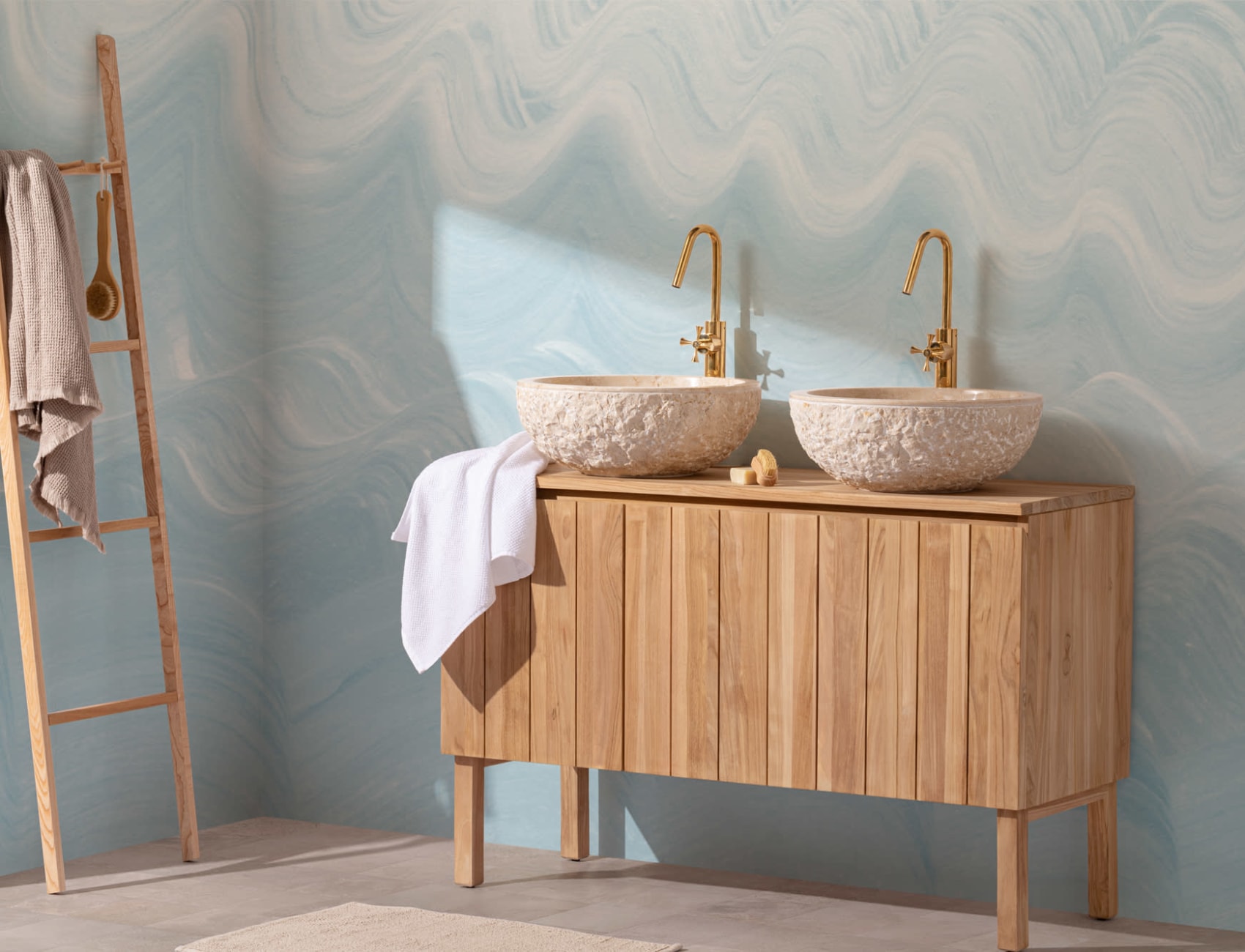 Blue Painted Wavy Brush Strokes Wall Mural