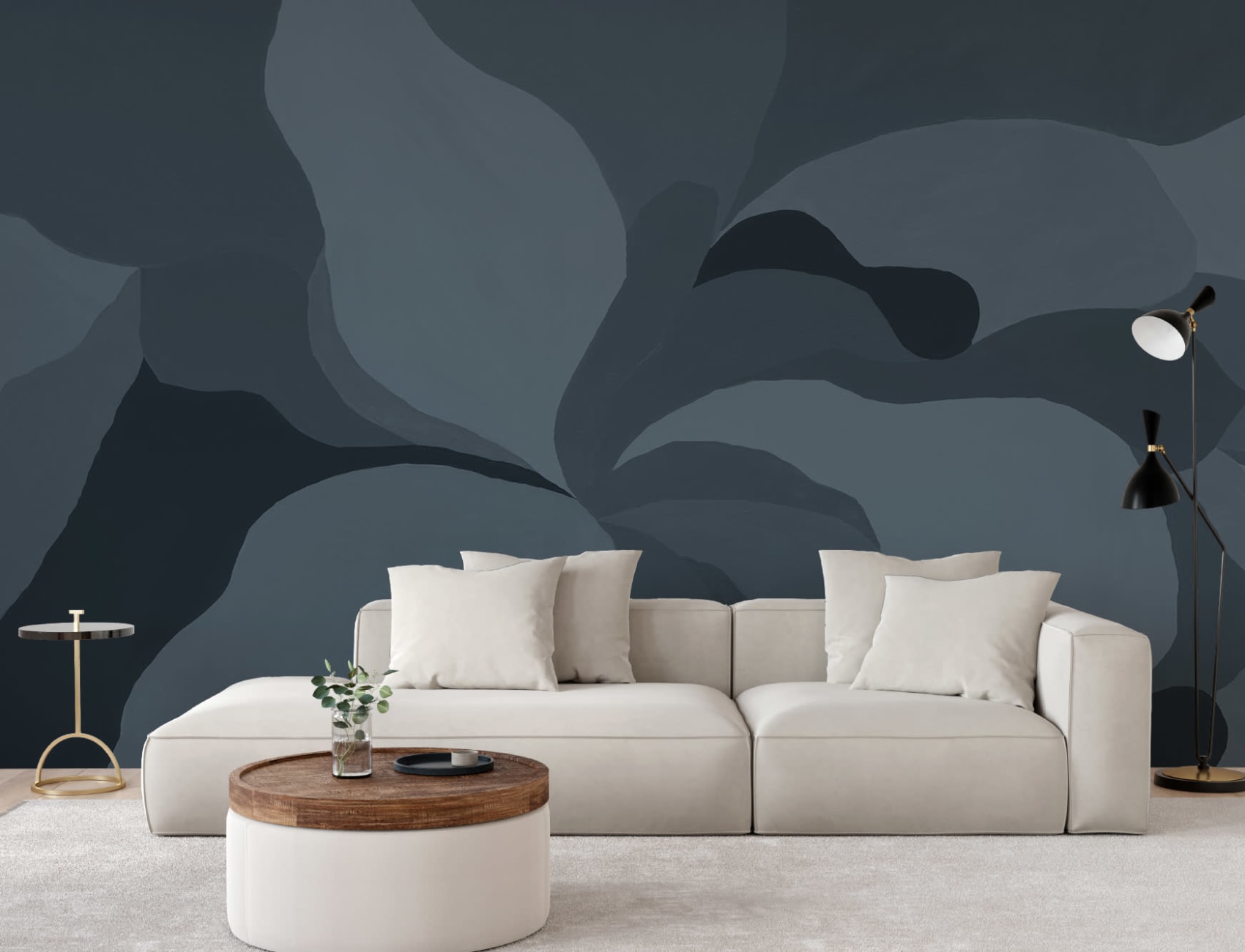 Blue Abstract Magnolia Flower Mural