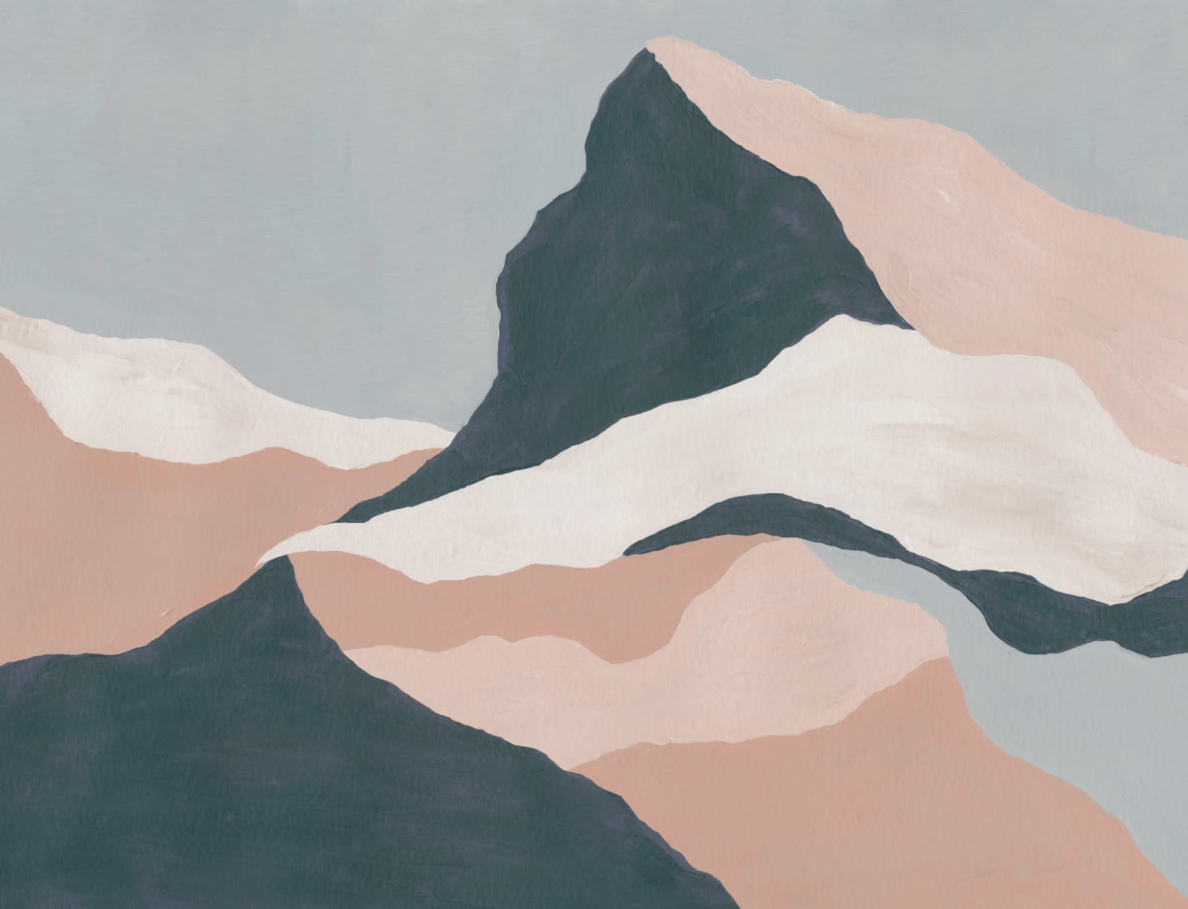 Persikka Abstrakti Mountain seinämaalaus