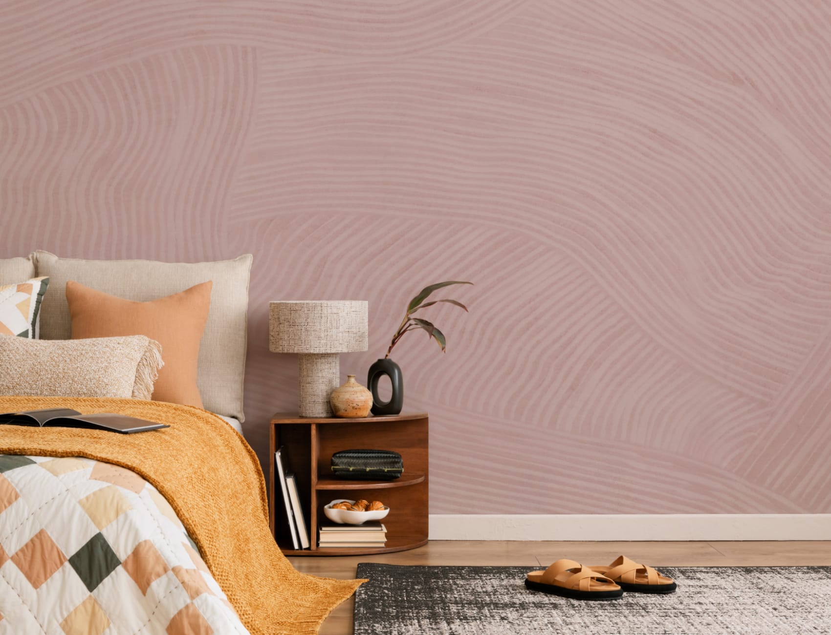 Pink Curved Flowing Shapes Mural