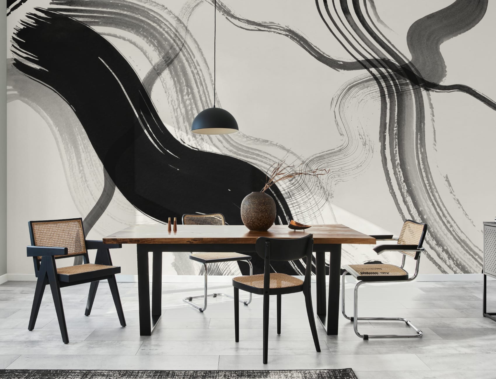 Black Abstract Ink Brush Strokes Mural