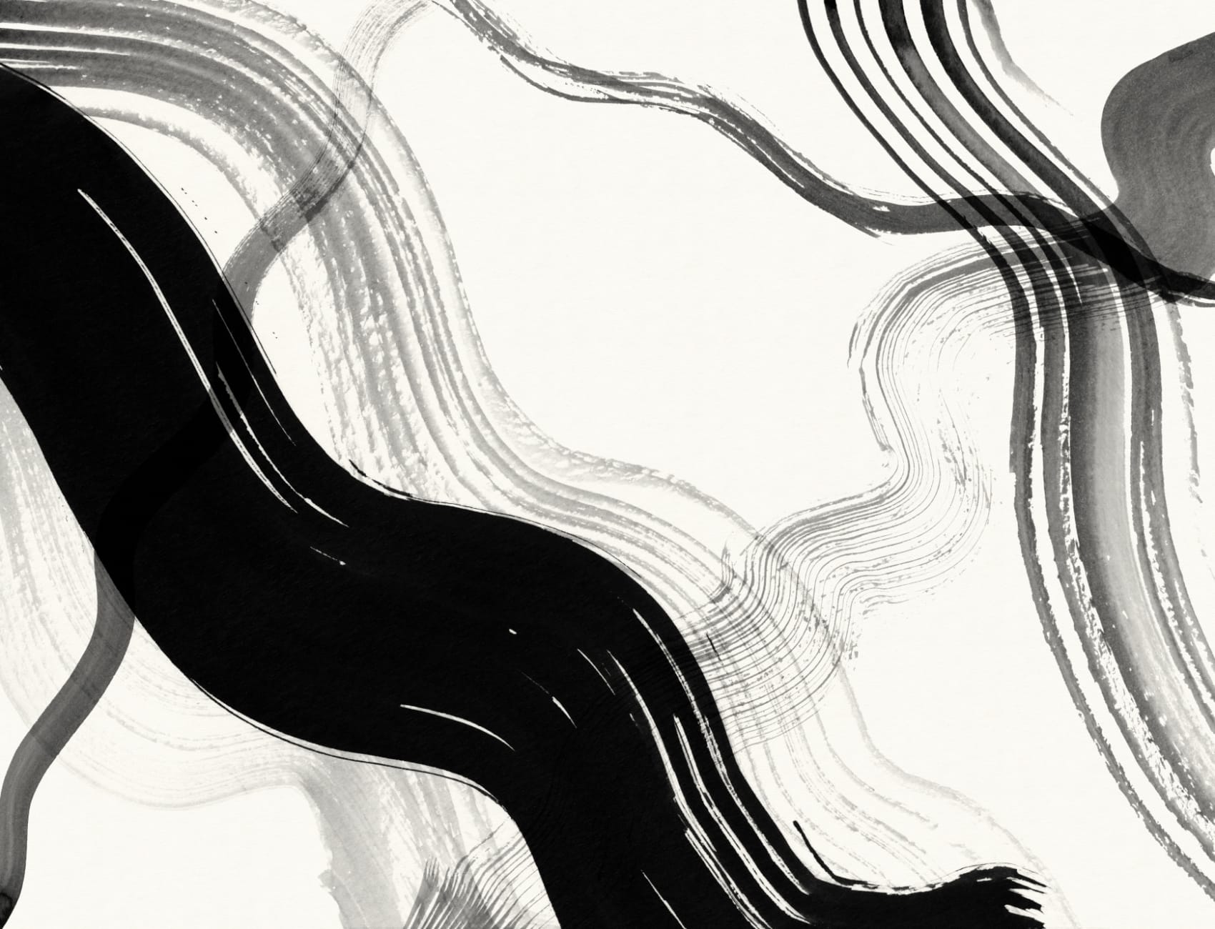 Black Abstract Ink Brush Strokes Mural