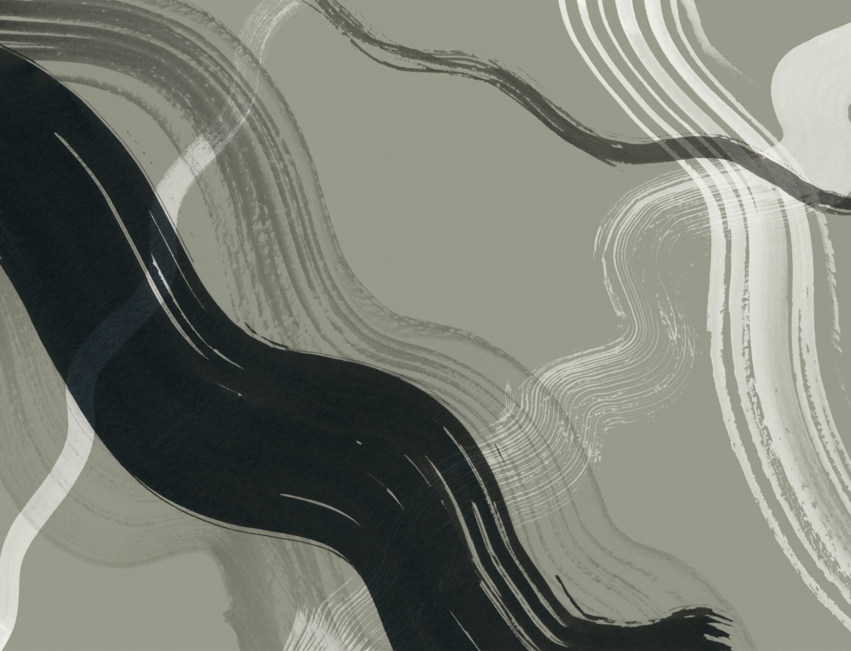 Dark Green Abstract Ink Brush Strokes Mural