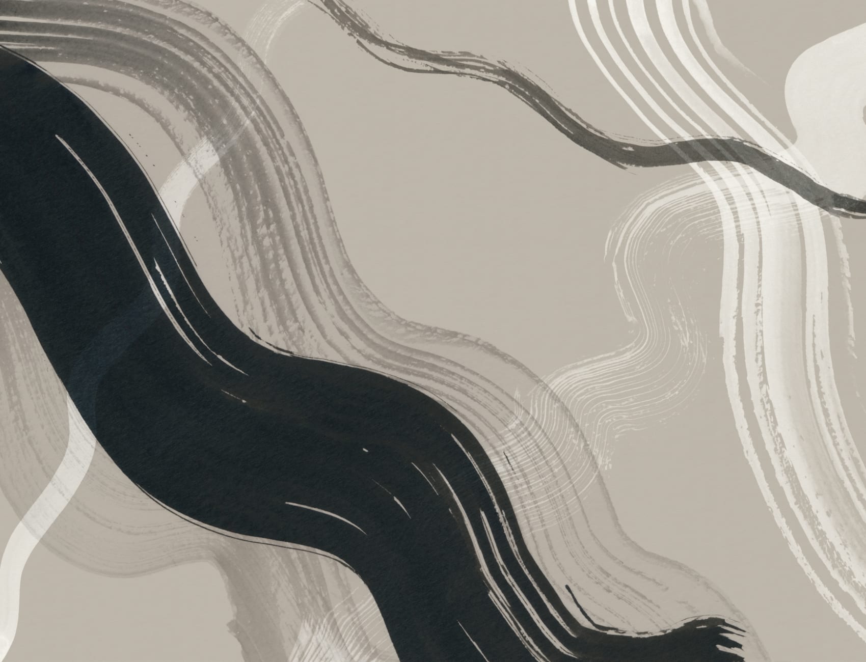 Taupe Abstract Ink Brush Strokes Mural