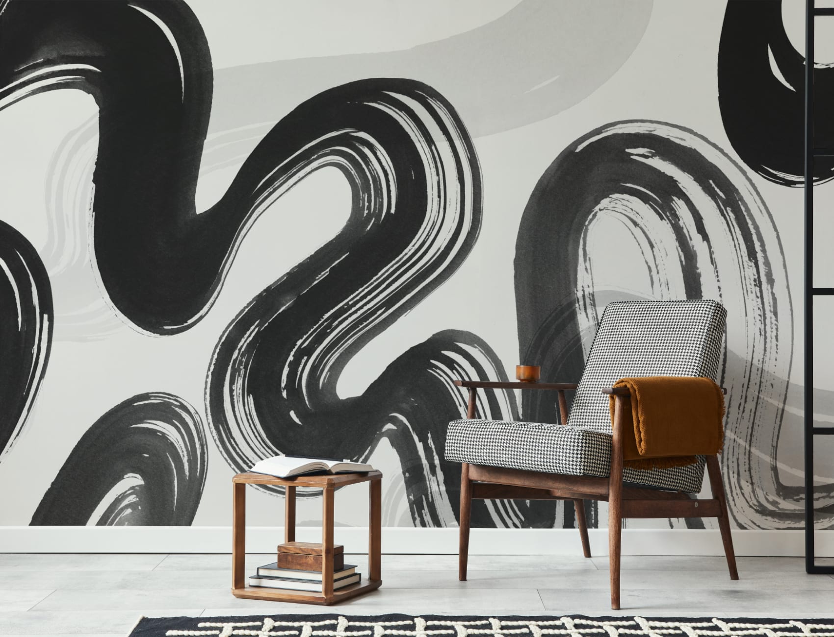 Schwarze abstrakte Swirl Pinselstriche Fototapete