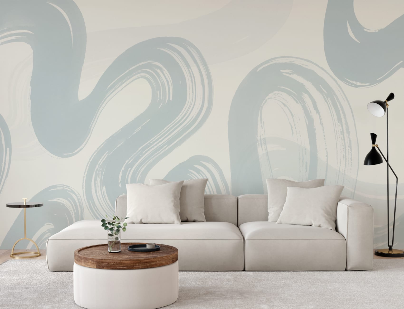 Blue Abstract Swirl Brush Strokes Mural