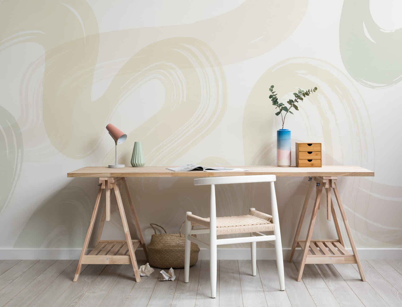 Pastel Abstract Swirl Brush Strokes Mural