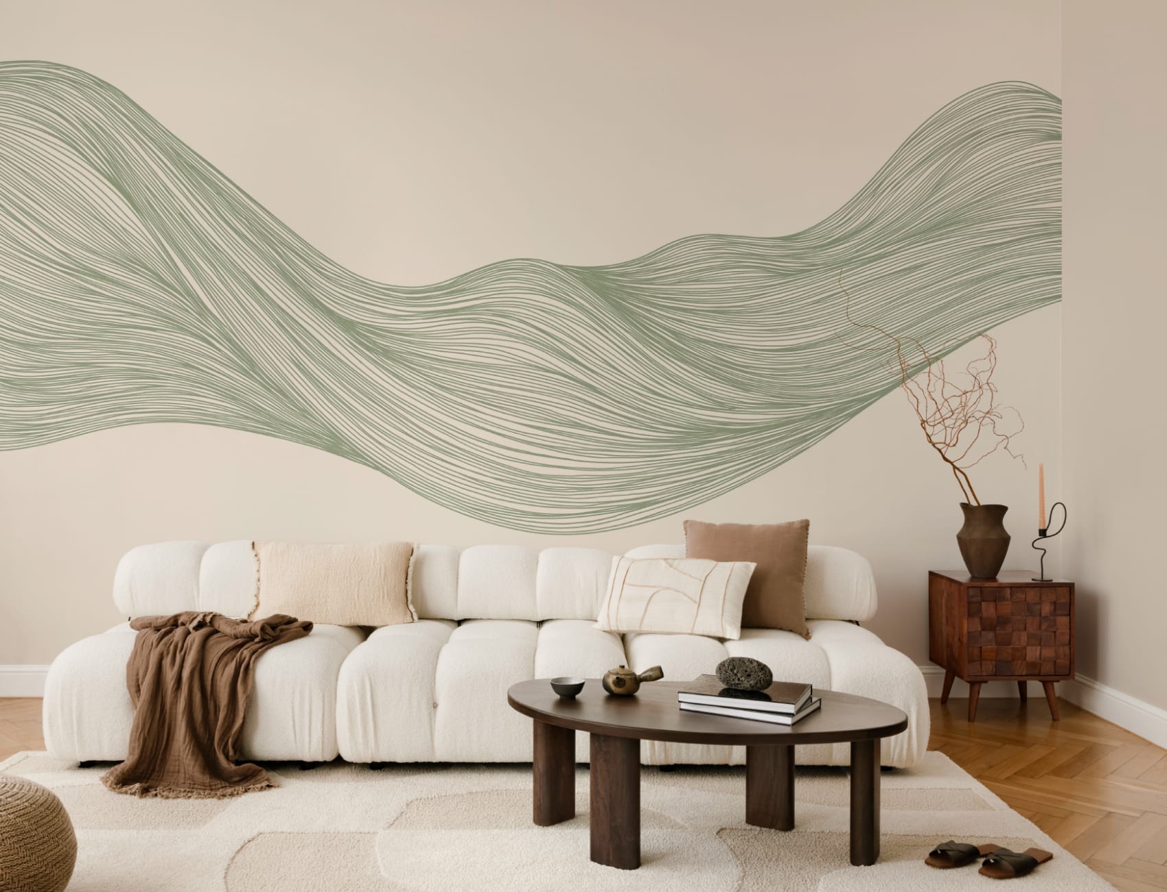 Verde ondulat linie abstract murale