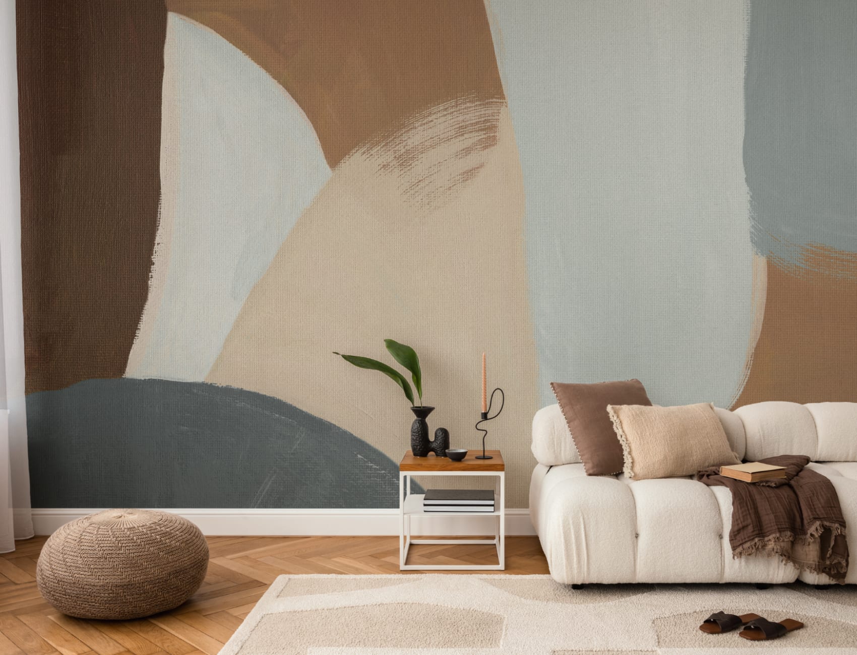 Pictat Abstract murale Bold în albastru rece și maro