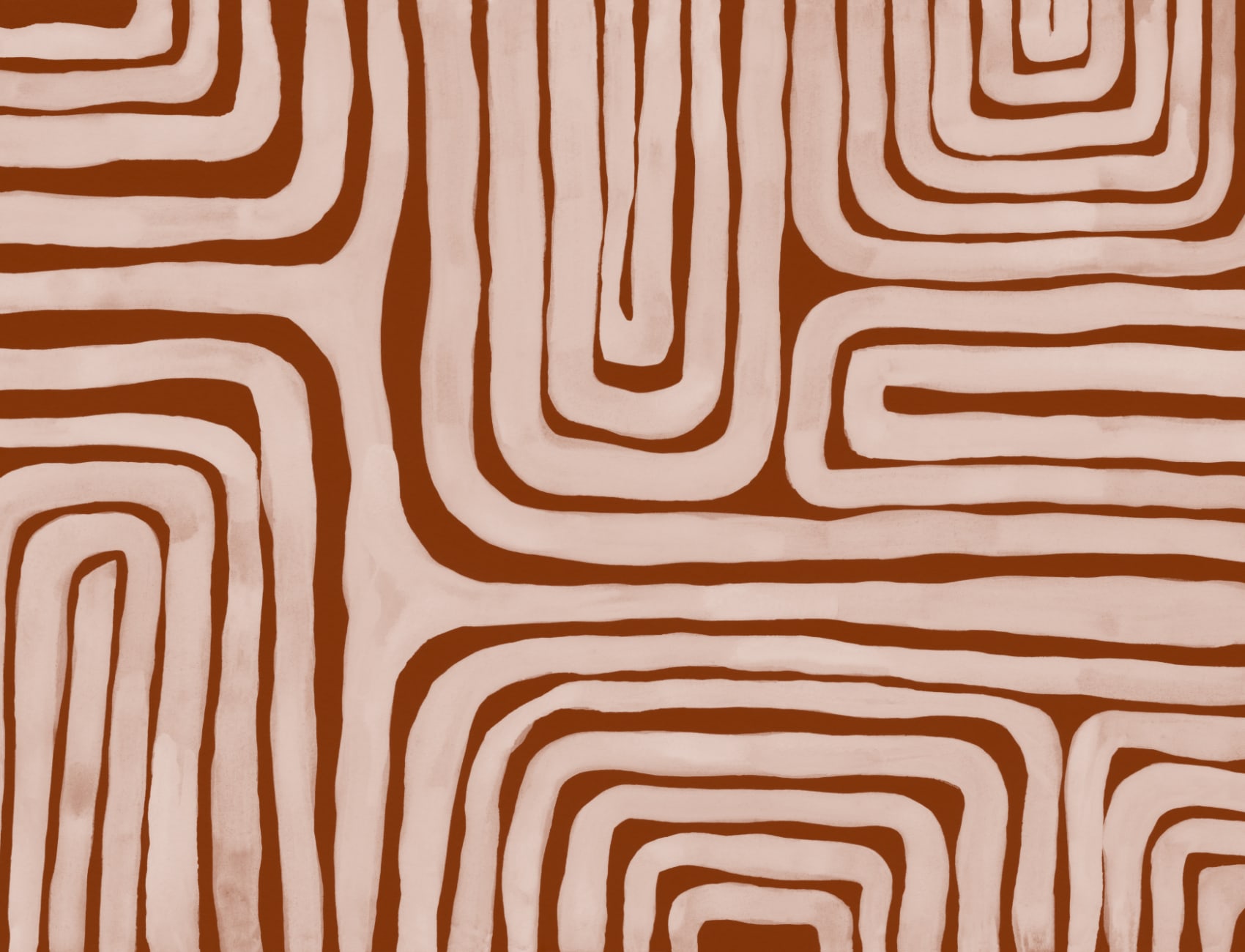 Hand Painted Maze Geometric Mural in Terracotta