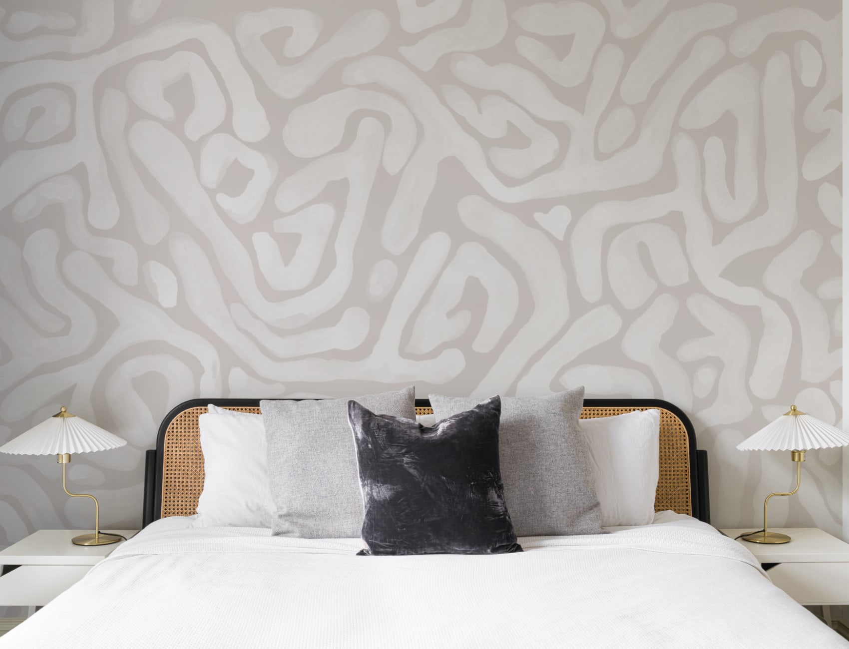 Hand-Painted Organic Flow Pattern Mural in Beige
