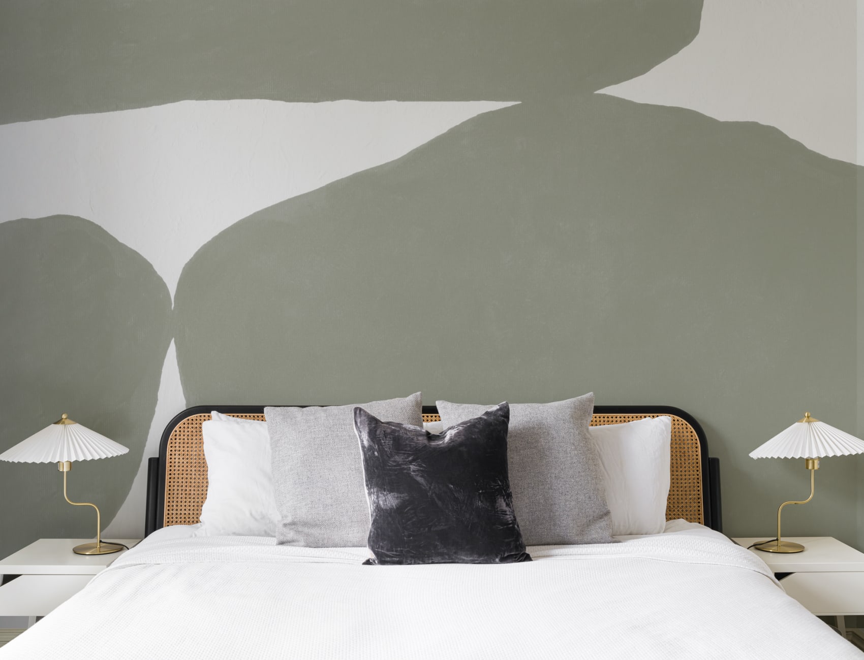 Minimal Abstract Shapes Wall Mural in Sage Green with Textured Plaster Effect