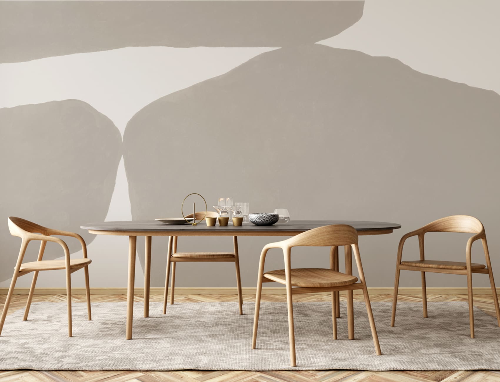 Minimal Abstract Shapes murale în bej cu efect texturat ipsos