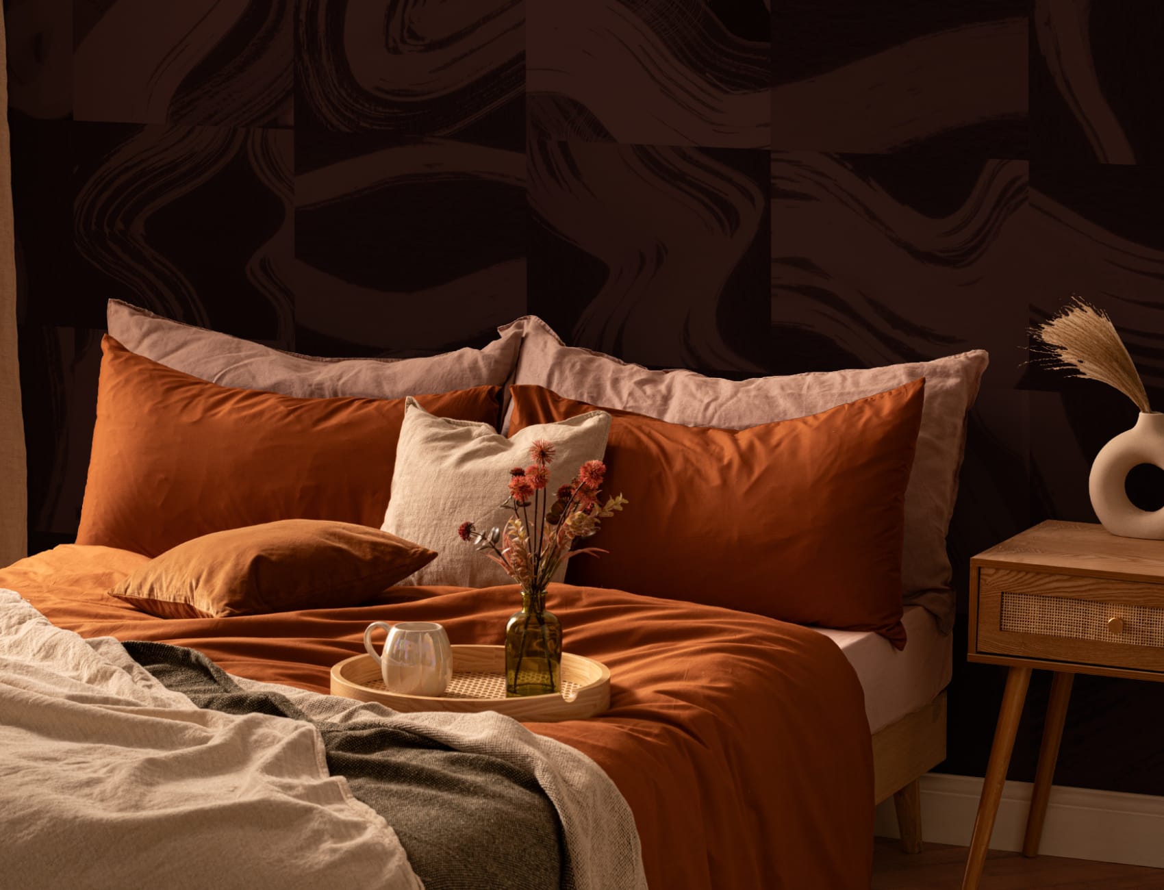 Purple Tiled Abstract Ink Shapes Mural