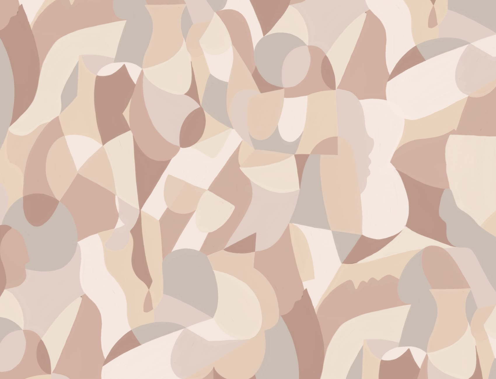 Abstrakt mural-tapeter i beige nyanser av kubistisk mänsklig form