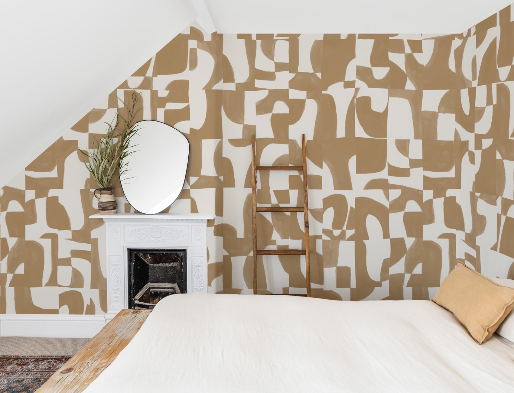 Modern Mustard Abstract Wall Mural with Hand-Cut Shapes and Textured Effect