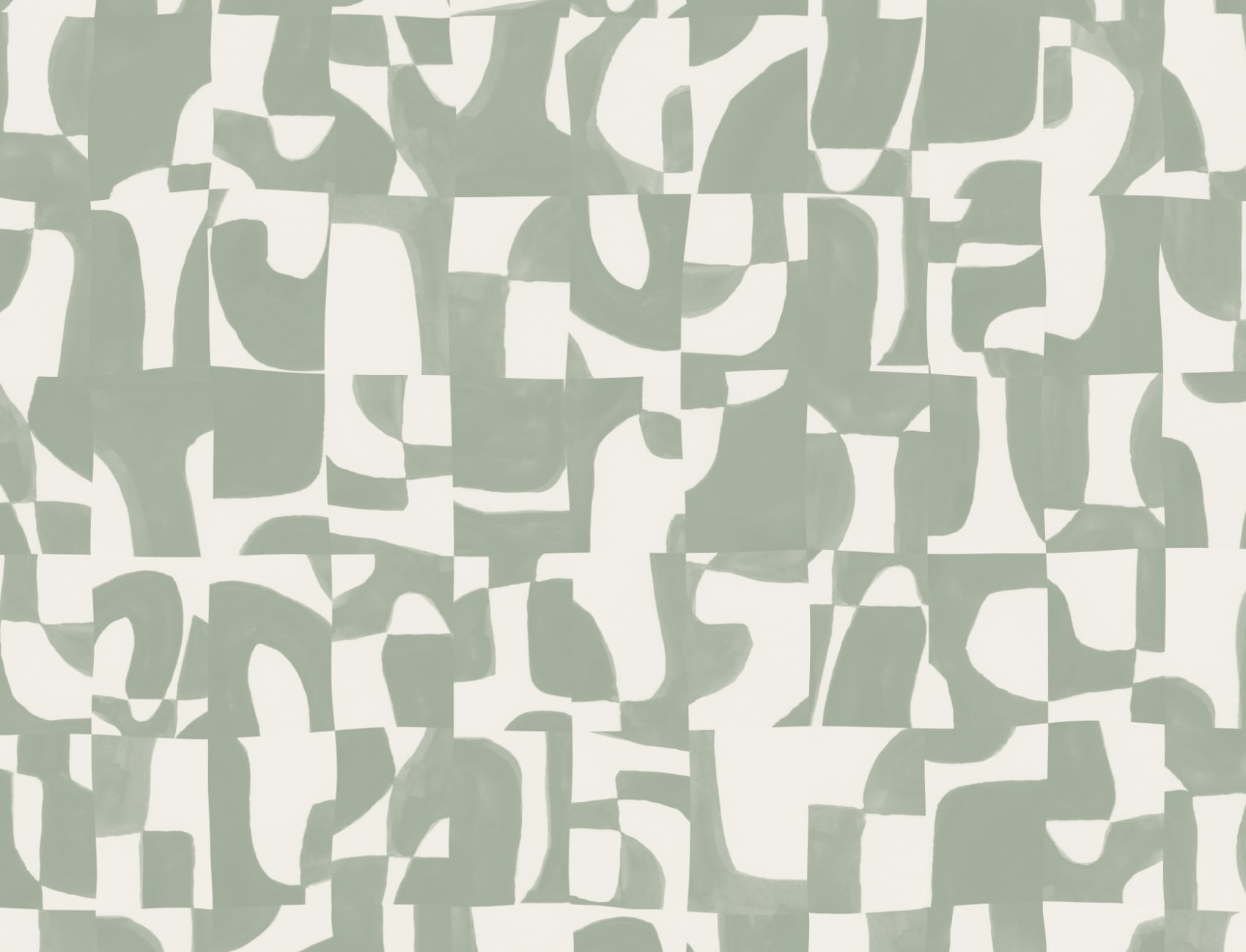 Modern Sage Abstract Wall Mural with Hand-Cut Shapes and Textured Effect