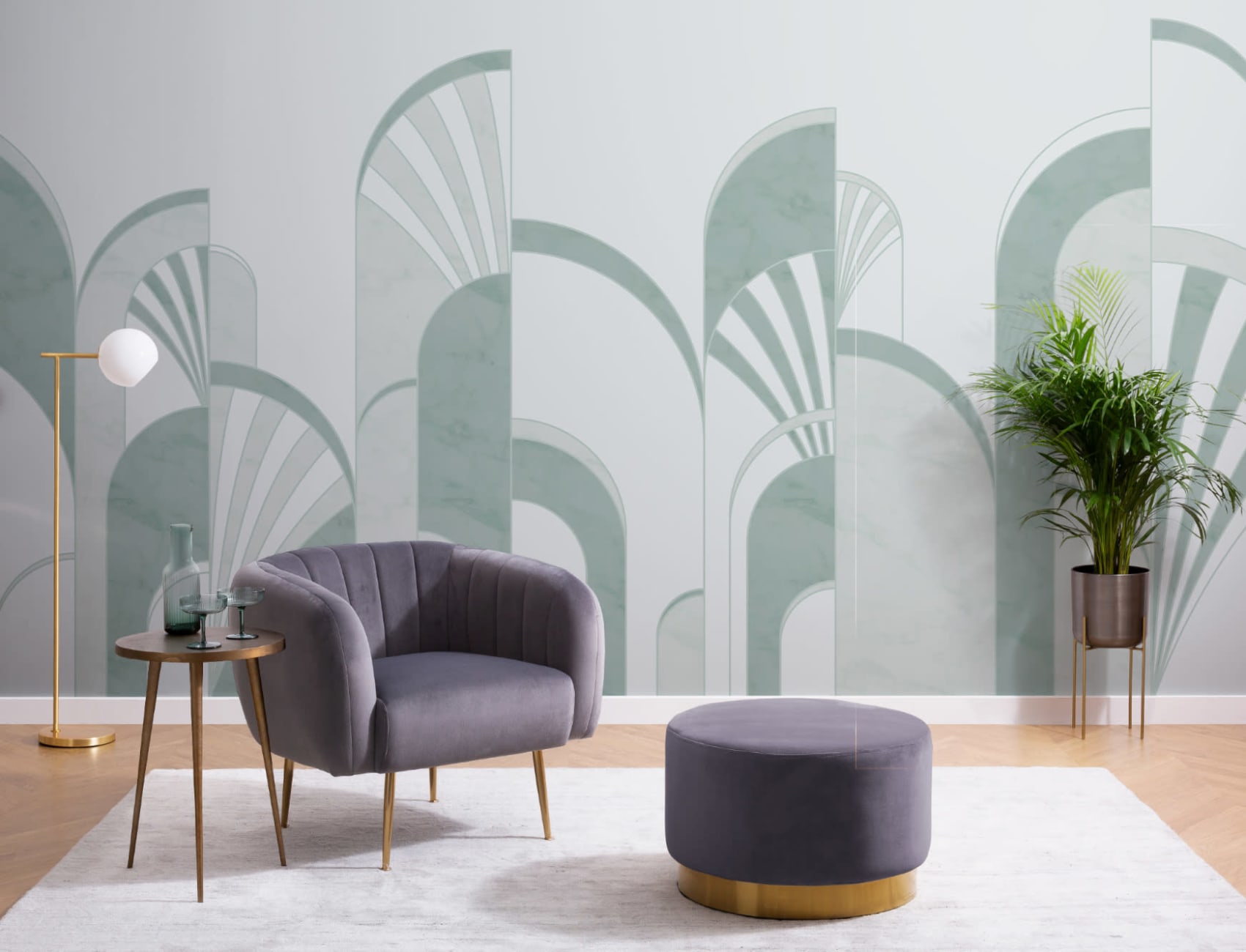 Green Art Deco Print Arches Wallpaper Mural
