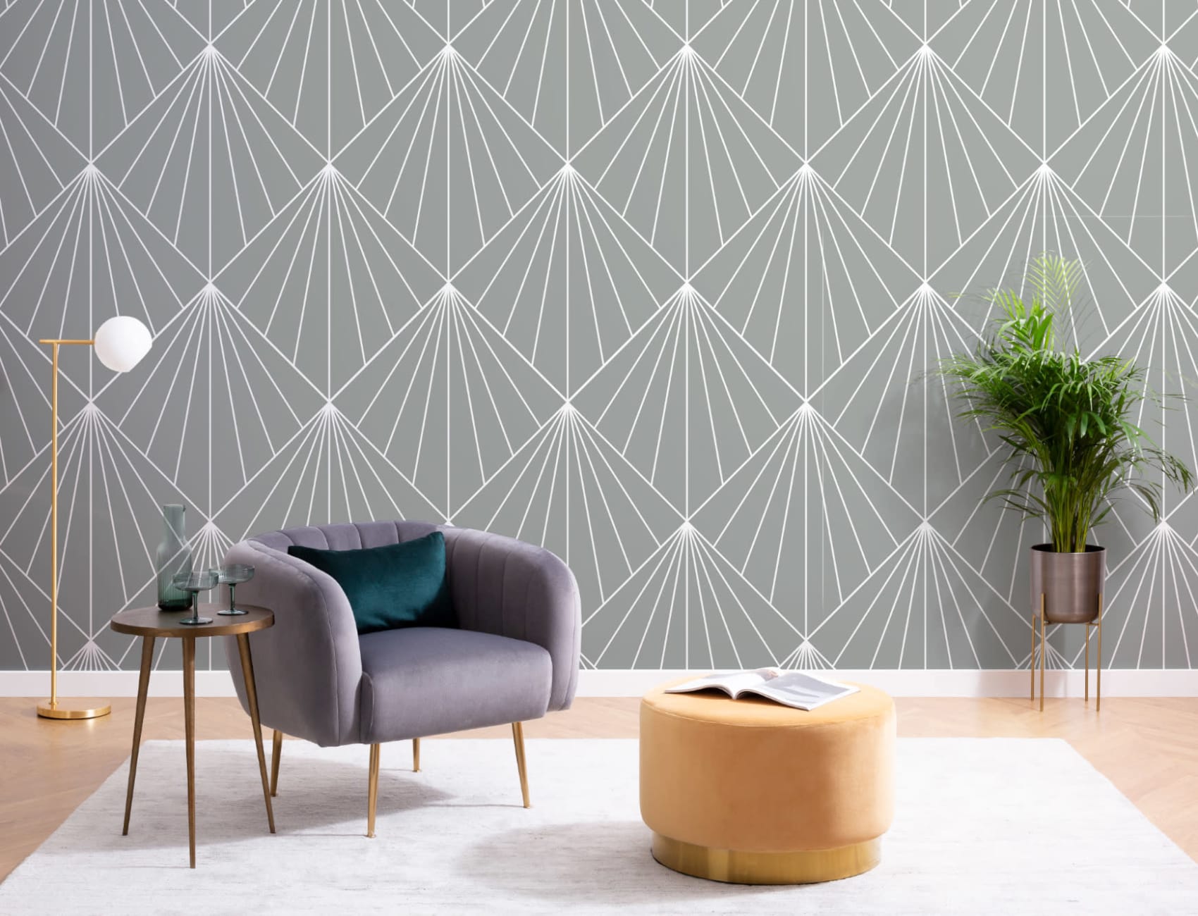 Gray Geometric Art Deco Print Wallpaper Mural