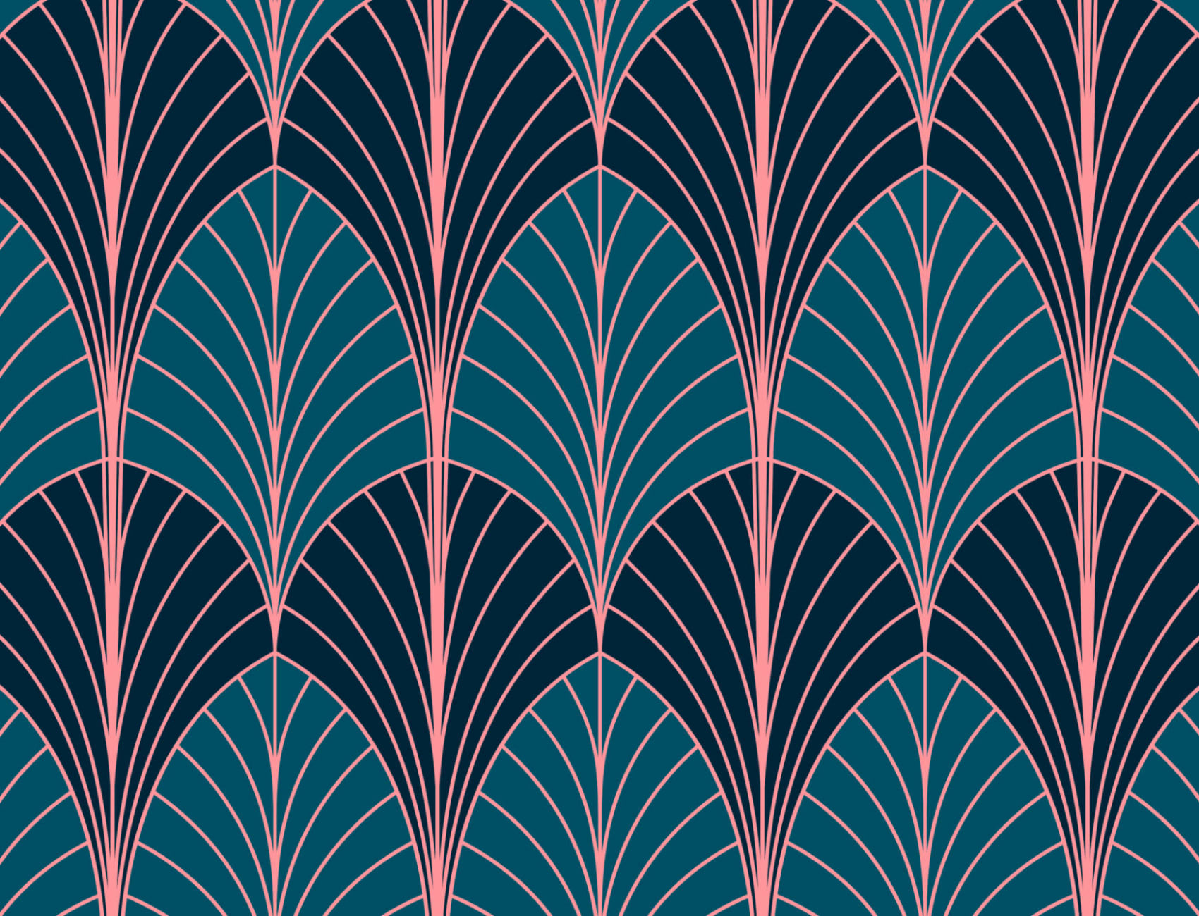 Blå Art Deco Palmeblad tapet