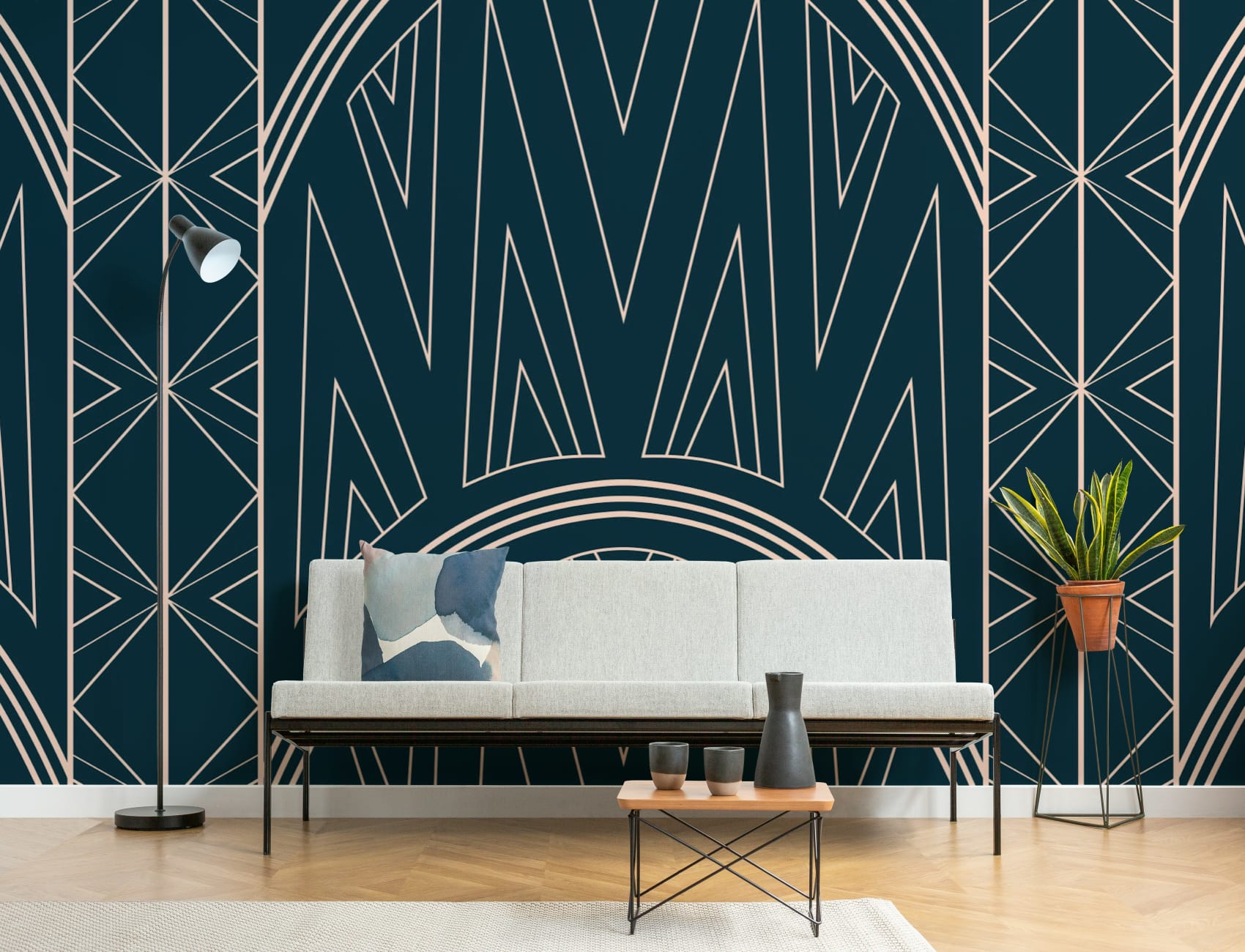Blue Art Deco Chrysler Building Pattern Wallpaper Mural