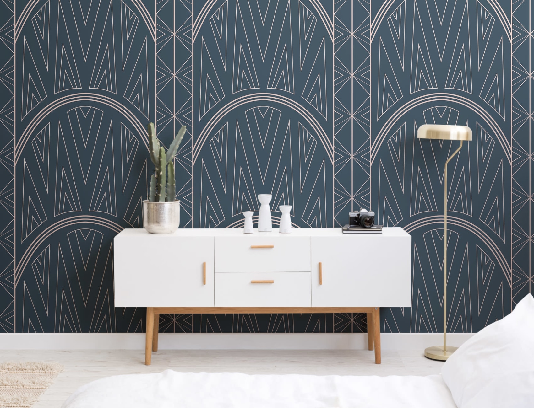 Blue Art Deco Chrysler Building Pattern Wallpaper Mural