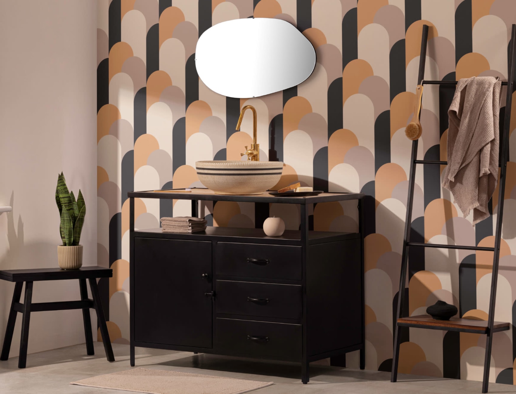 Cream Art Deco Arches Repeat Print Wallpaper Mural