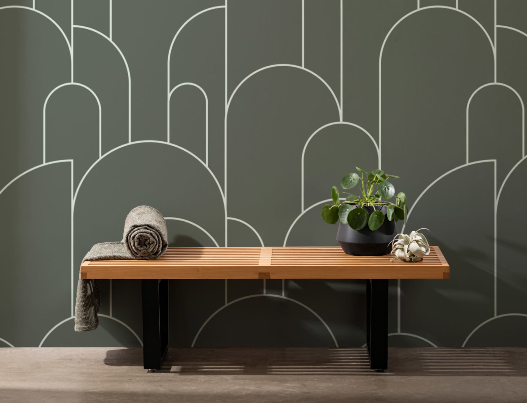 Dark Green Art Deco Arch Outlines Wallpaper Mural