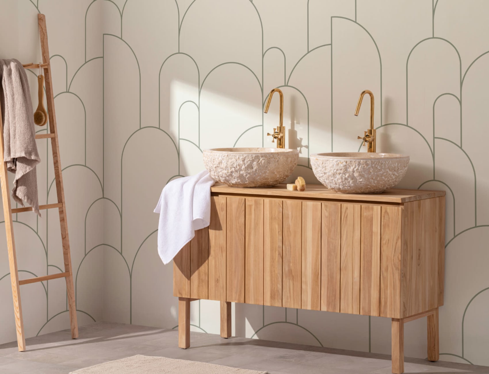 Cream Art Deco Arch Outlines Wallpaper Mural
