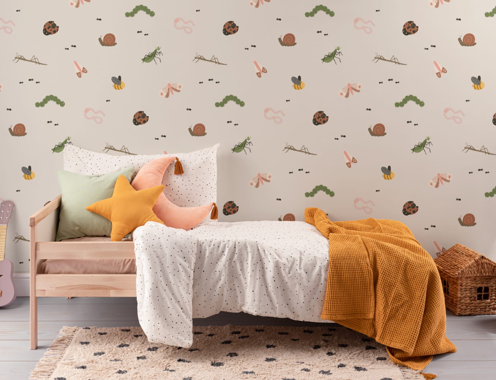 Kids Cute Bugs and Insects Repeat Pattern Wallpaper