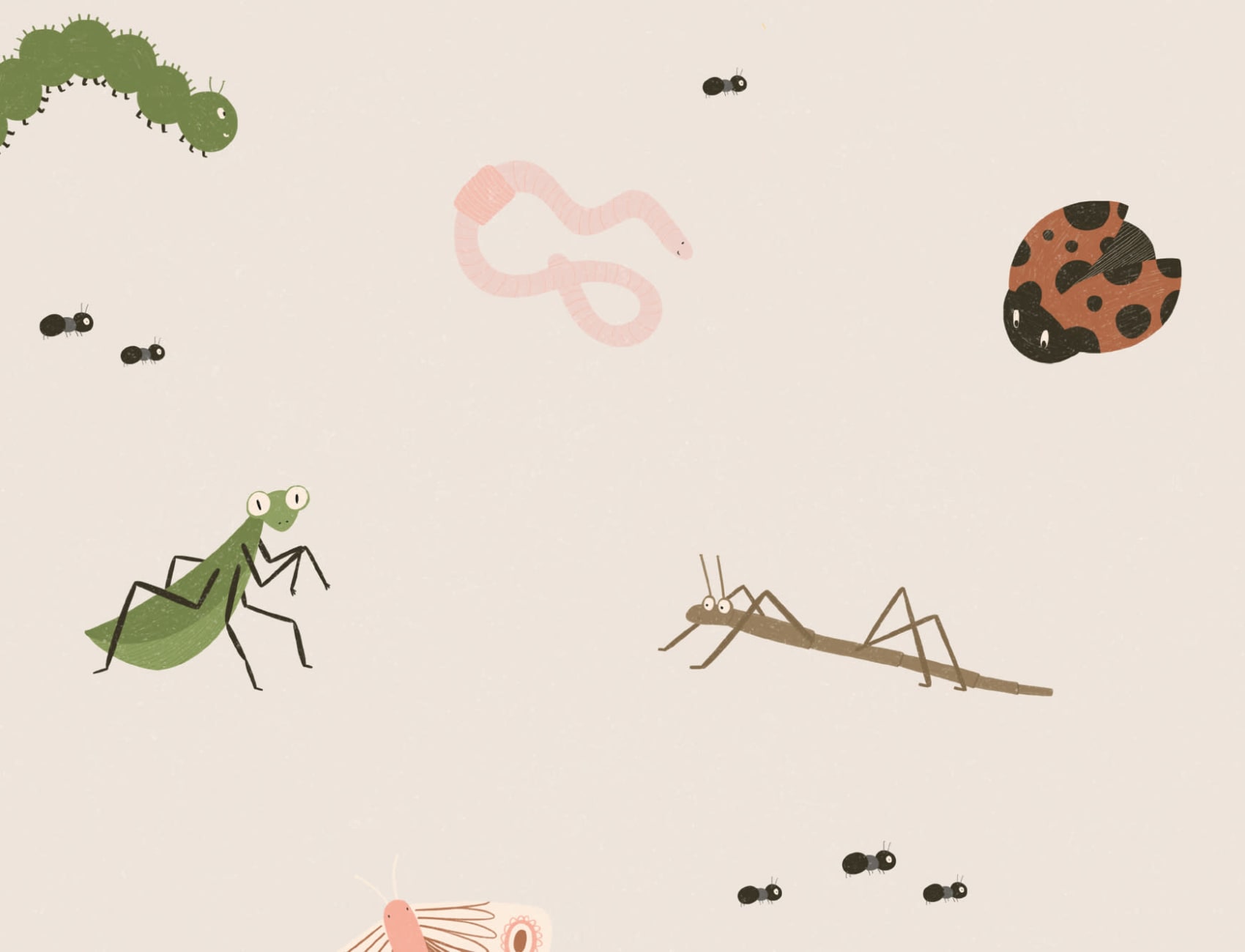 Kids Cute Bugs and Insects Repeat Pattern Wallpaper