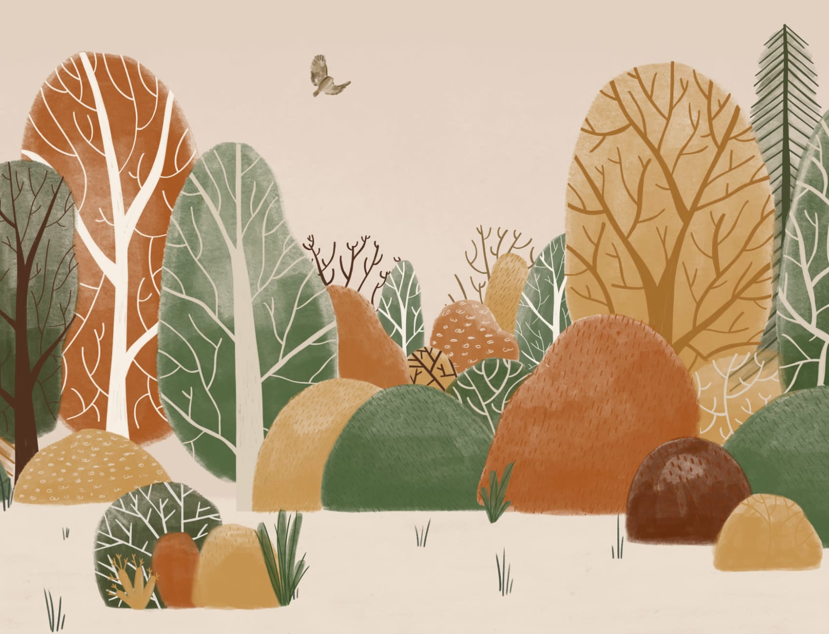 Kinderen geschilderde herfst bos landschap muurschildering